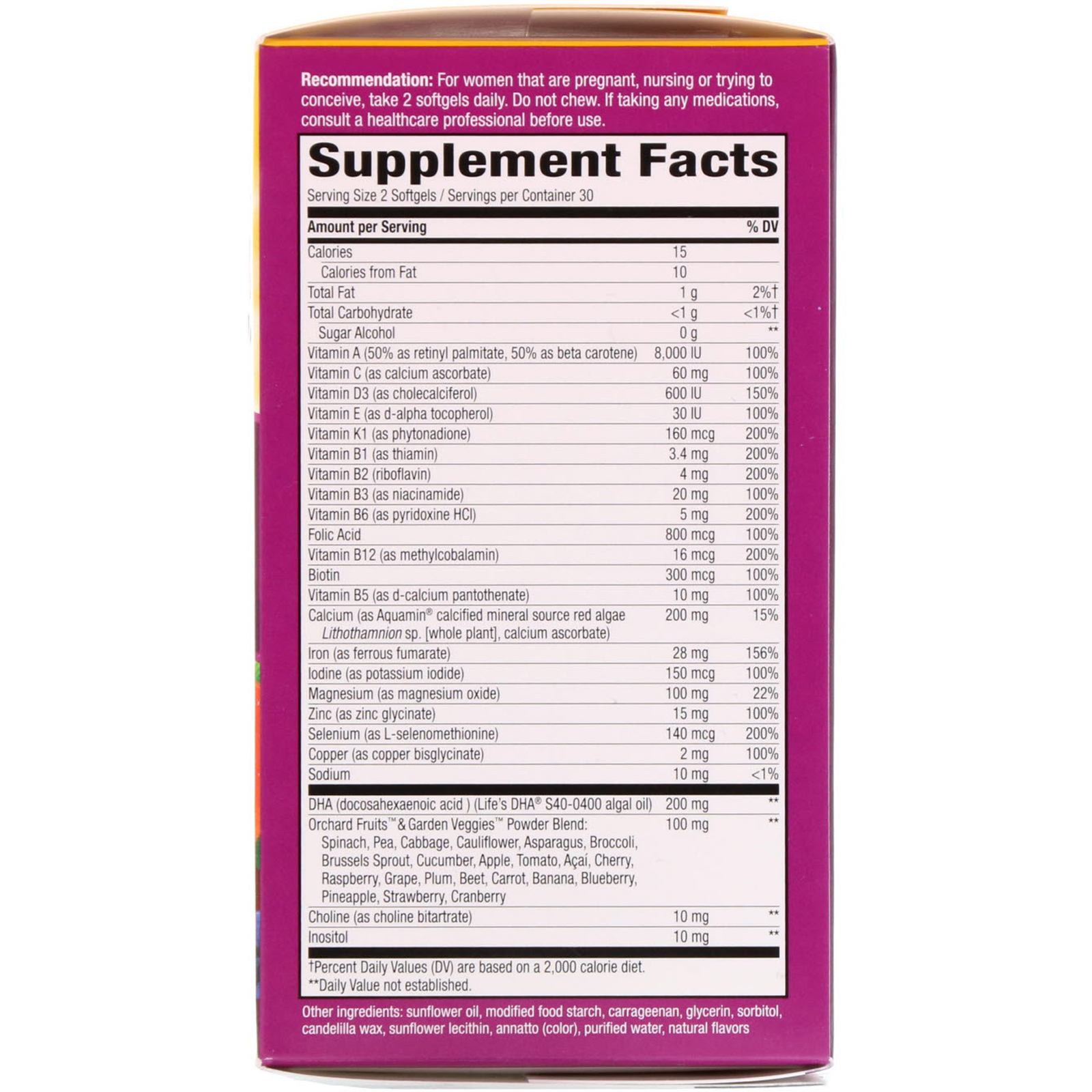 Nature's Way, Alive! Multivitamínico Pré-Natal Completo, 60 Cápsulas Softgel Vegetarianas - Imagem 2
