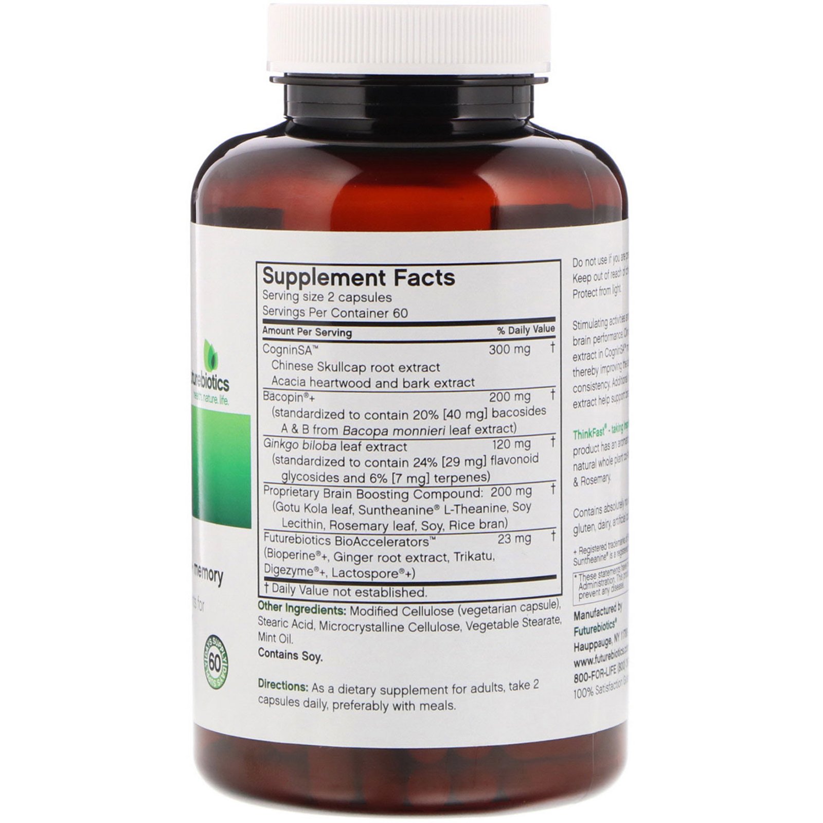 FutureBiotics, Thinkfast, Desempenho do Cérebro + Memória, 120 Cápsulas Vegetarianas - Imagem 2