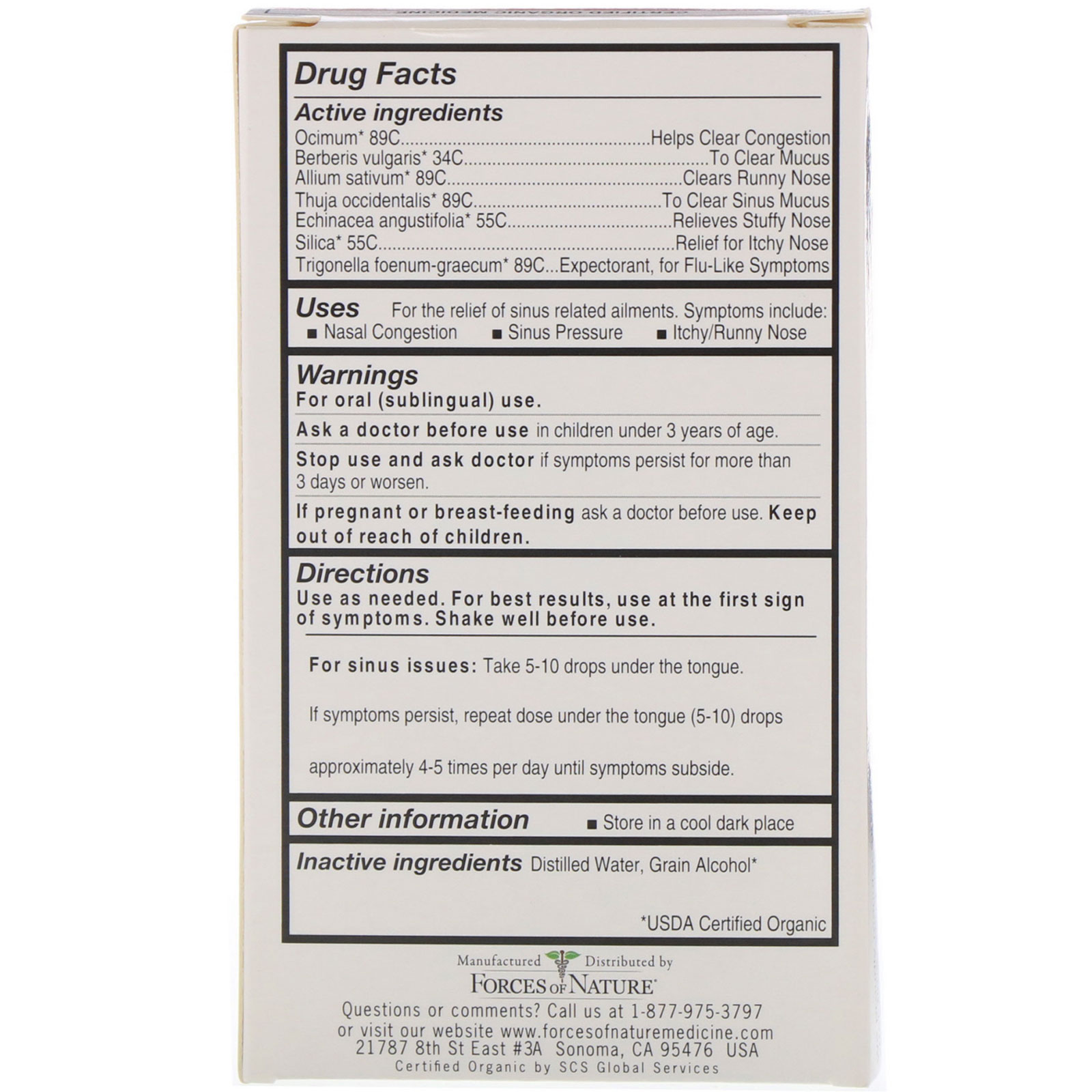 Forces of Nature, Sinus, Organic Medicine, ImmuneDrops, Maximum Strength, .34 oz (10 ml) - Imagem 2