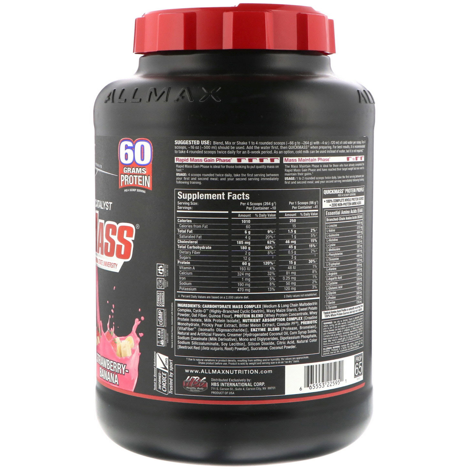 ALLMAX Nutrition, Quick Mass, Catalisador Rápido para Ganho de Massa, Morango e Banana, 2,72 kg (6 lbs) - Imagem 2
