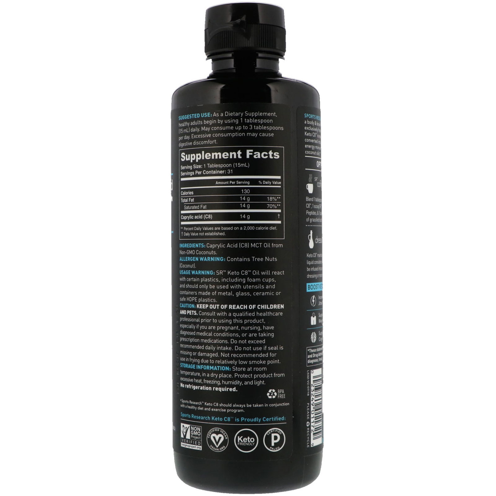 Sports Research, Keto C8, TCM de Ácido Caprílico, Sem Sabor, 473 ml (16 fl oz) - Imagem 2