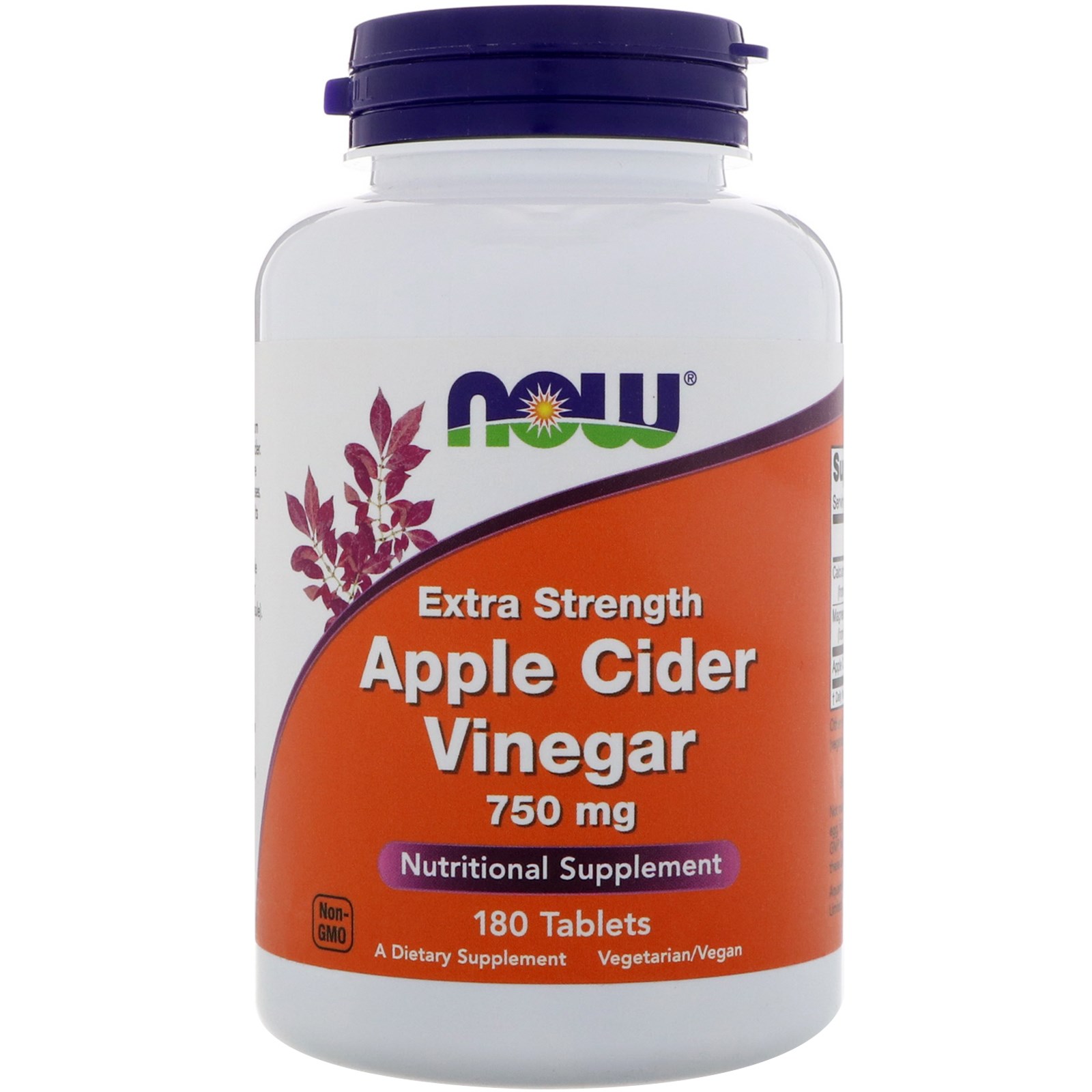 Now Foods, Vinagre de Maçã, Força Extra, 750 mg, 180 Comprimidos