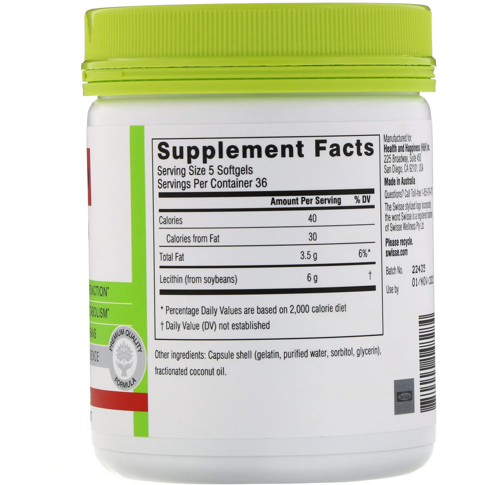 Swisse, Ultiboost, Lecithin, 1,200 mg, 180 Capsules - Imagem 2