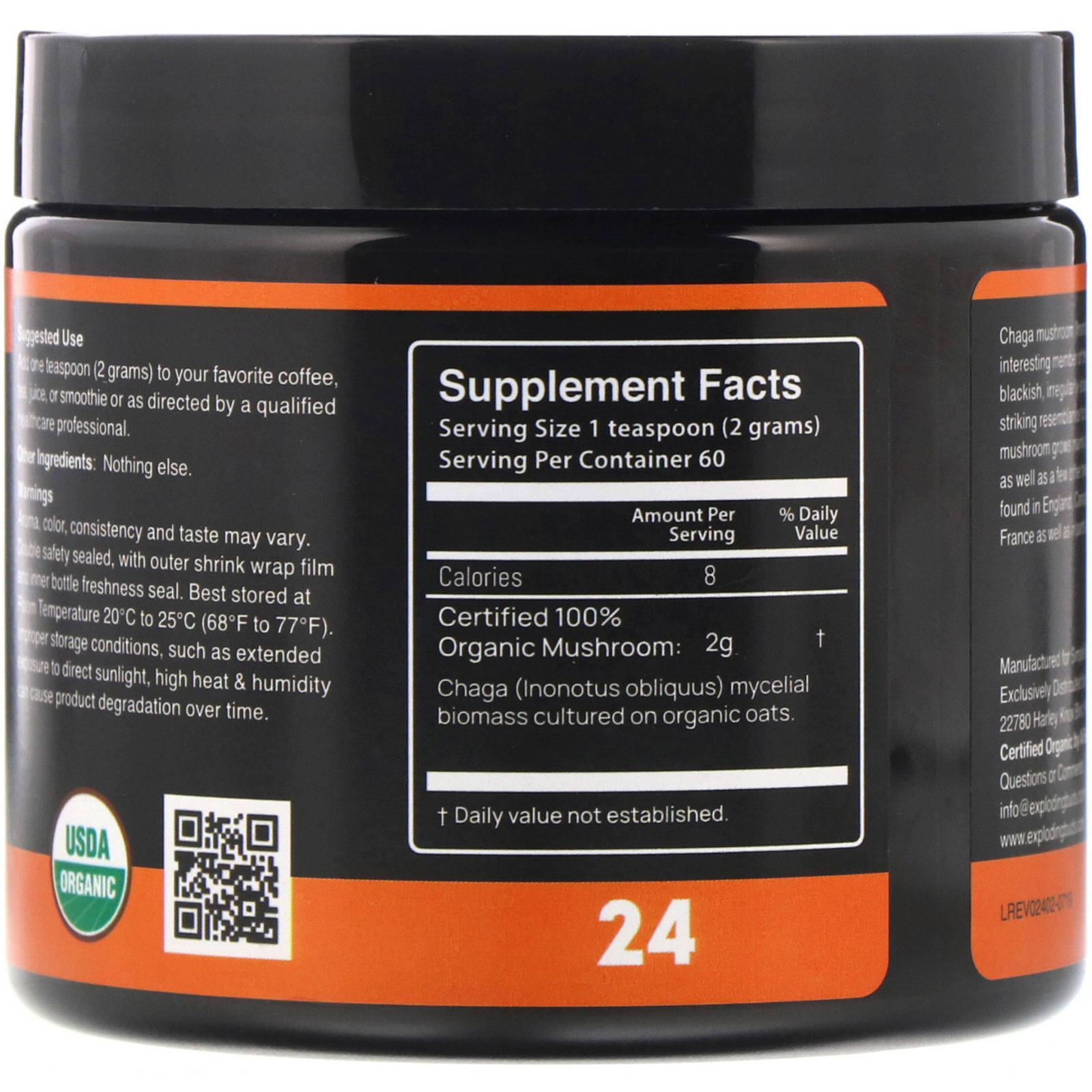 Exploding Buds, Chaga, Pó de Cogumelo Orgânico Certificado, 120 g (4,2 oz) - Imagem 2