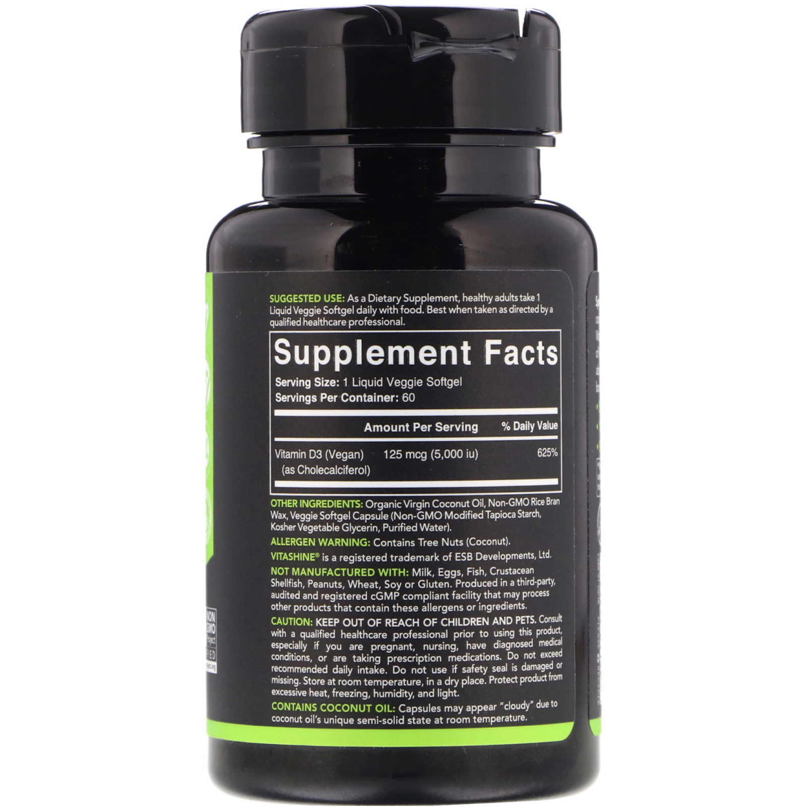 Sports Research, Vegan D3, 125 mcg (5,000 IU), 60 Veggie Softgels - Imagem 2