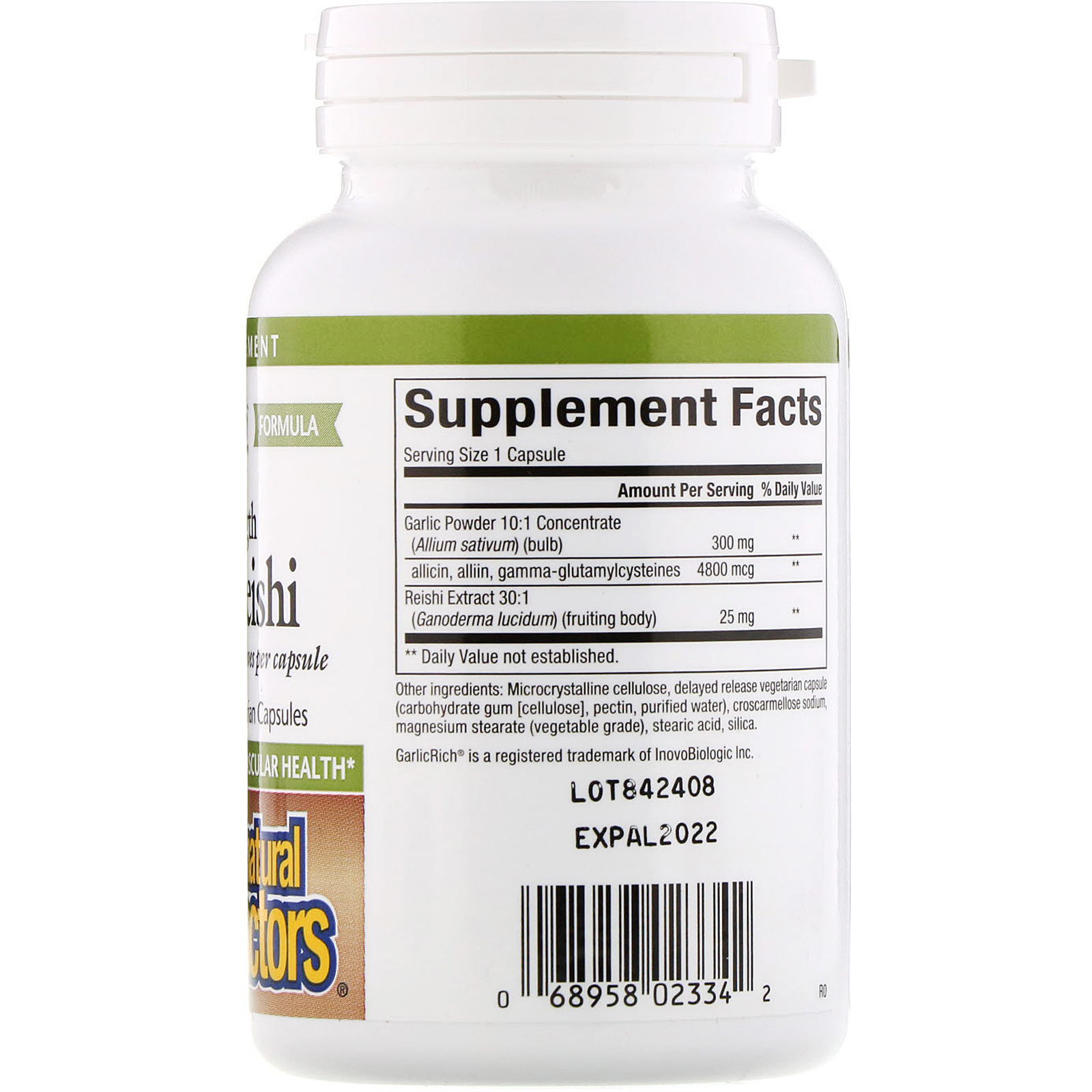 Natural Factors, GarlicRich, Super Strength Garlic + Reishi, 120 Delayed Release Vegetarian Capsules - Imagem 2