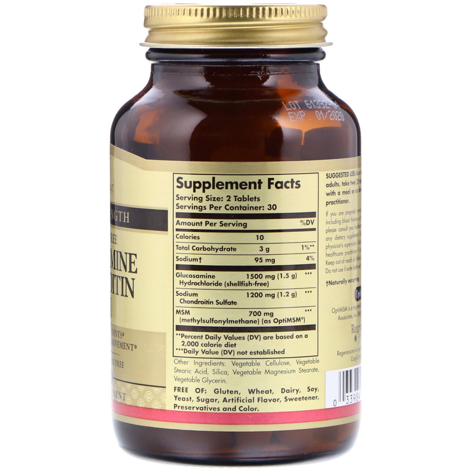Solgar, Glucosamina, Condroitina e MSM, Potência Tripla, 60 Comprimidos - Imagem 2