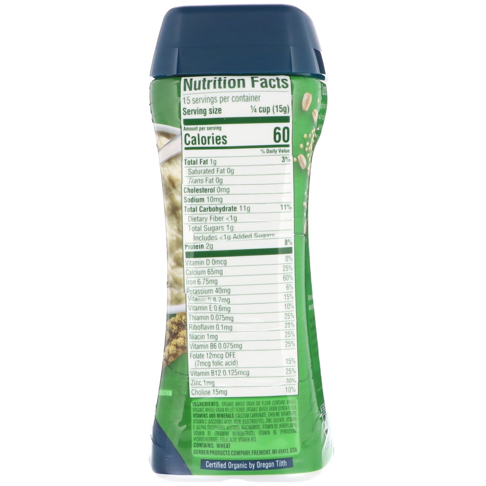 Gerber, Organic Oatmeal Cereal, Millet Quinoa, 8 oz (227 g) - Imagem 2