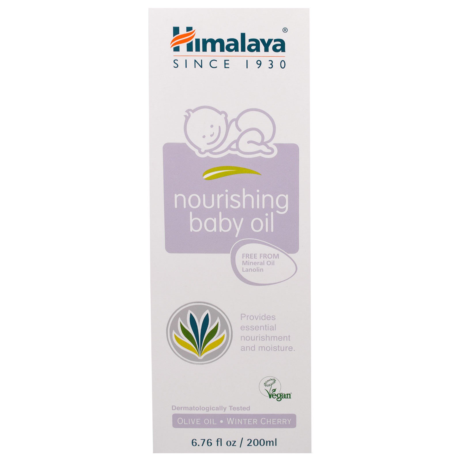 Himalaya, Óleo Nutritivo de Bebês, Óleo de Oliva e Cereja Whitania, 200 ml