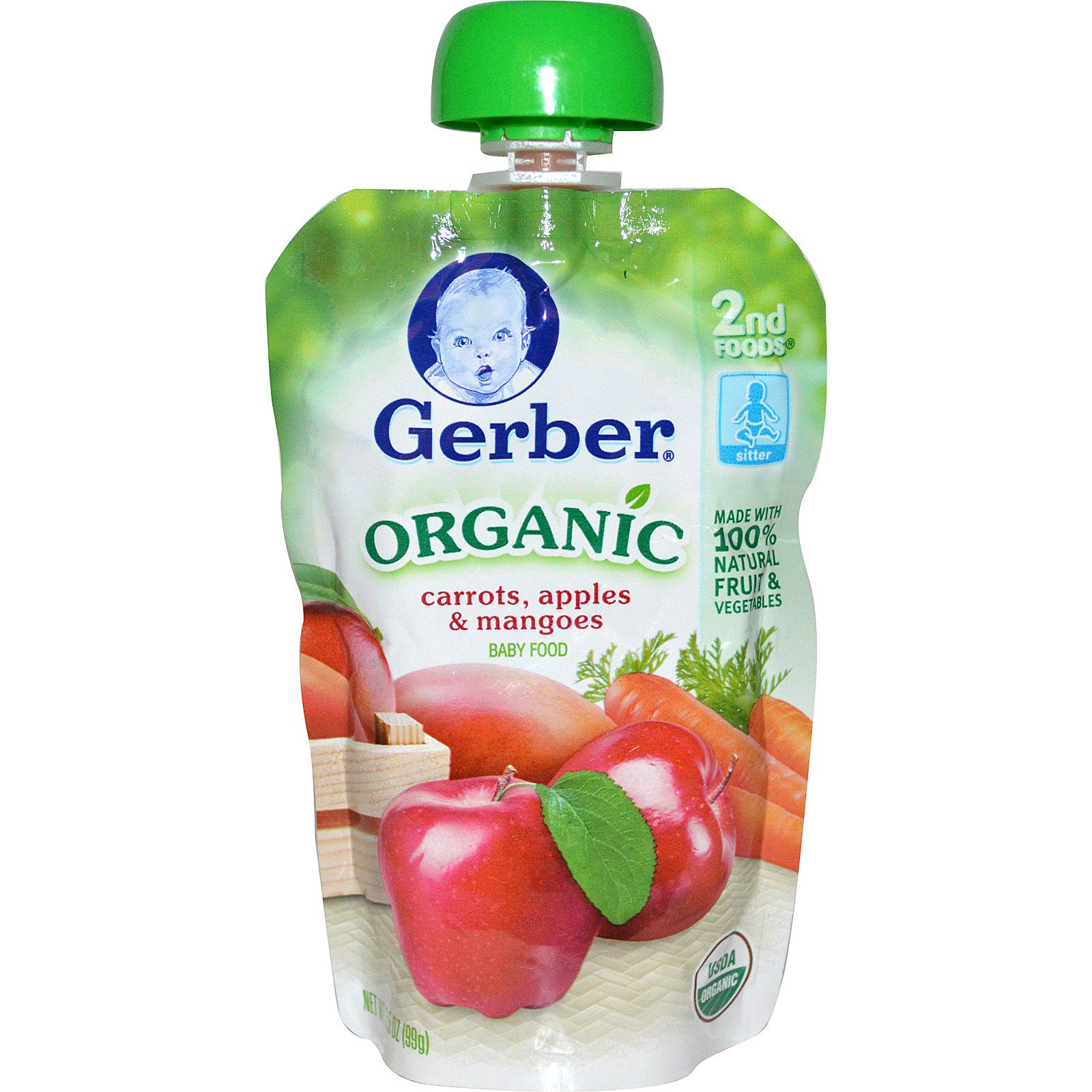 Gerber, Organic Baby Food, Carrots, Apples & Mangoes, 3.5 oz (99 g)