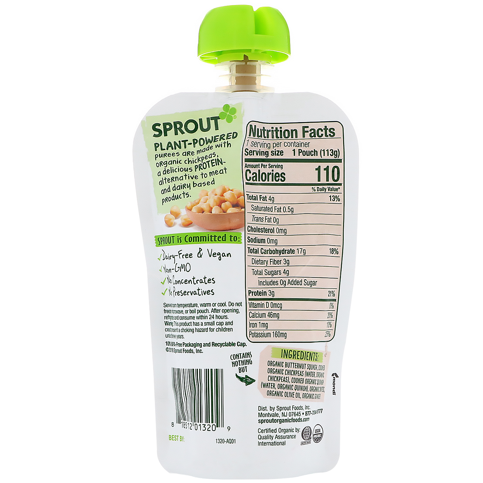 Sprout Organic, Alimento para Bebês, Estágio 3, Abóbora-menina, Grão-de-bico, Quinoa a Tâmaras, 4 oz (113 g) - Imagem 2