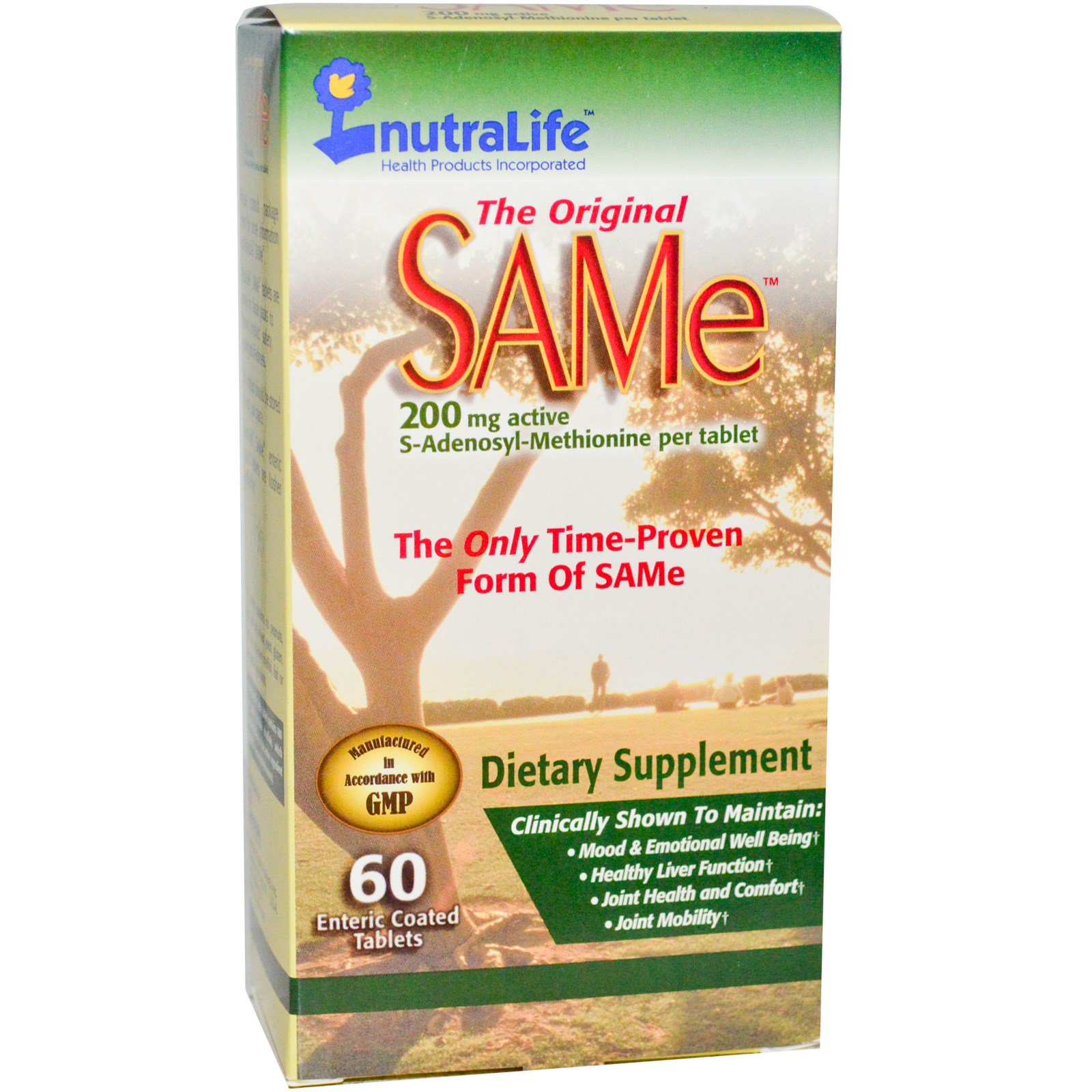 NutraLife, SAM-e (S-Adenosil-L-Metionina) Original, 200 mg, 60 Comprimidos Revestidos Entericamente