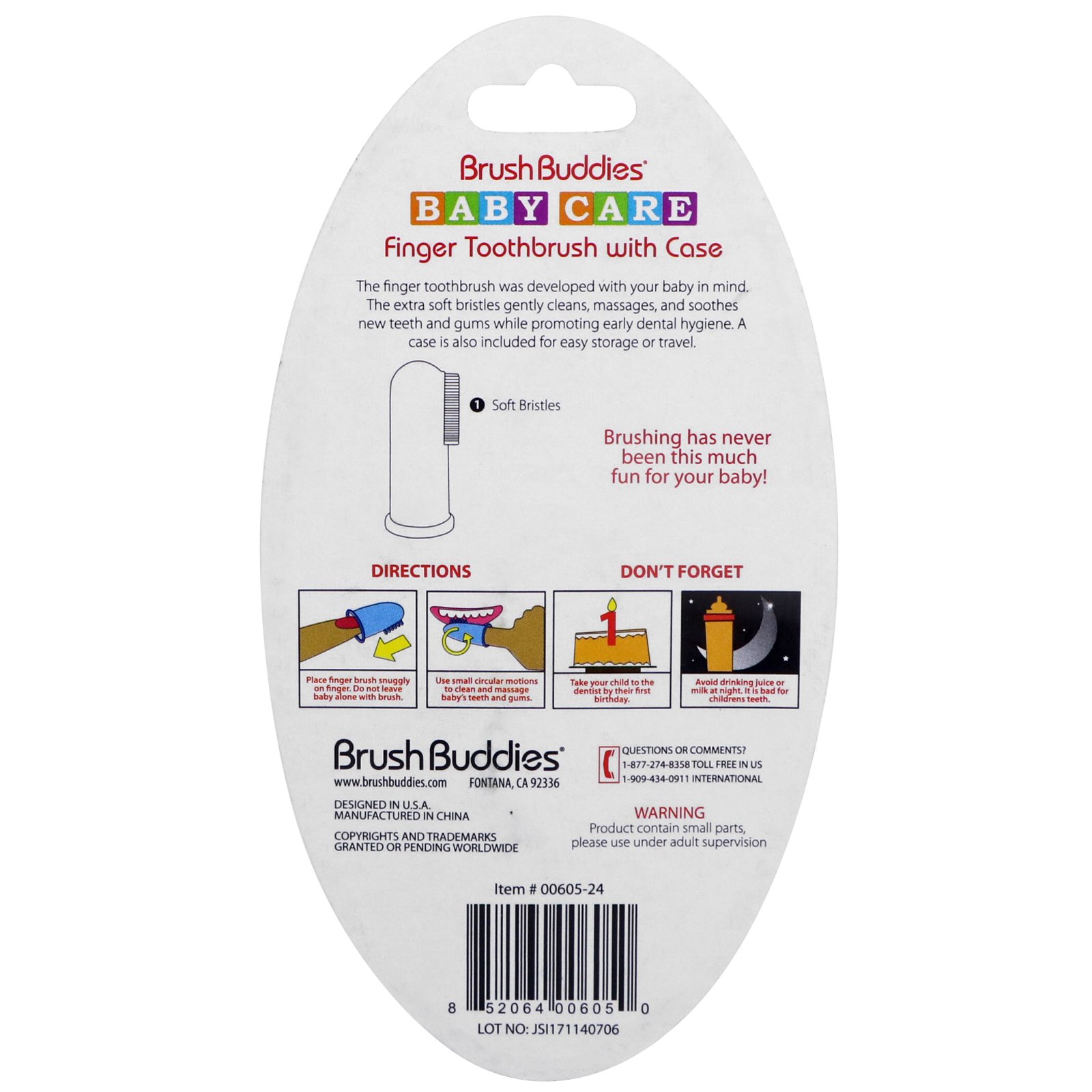 Brush Buddies, Cuidados com o bebê, escova de dentes com estojo, 0 a 3 anos, 1 escova de dentes com estojo - Imagem 2