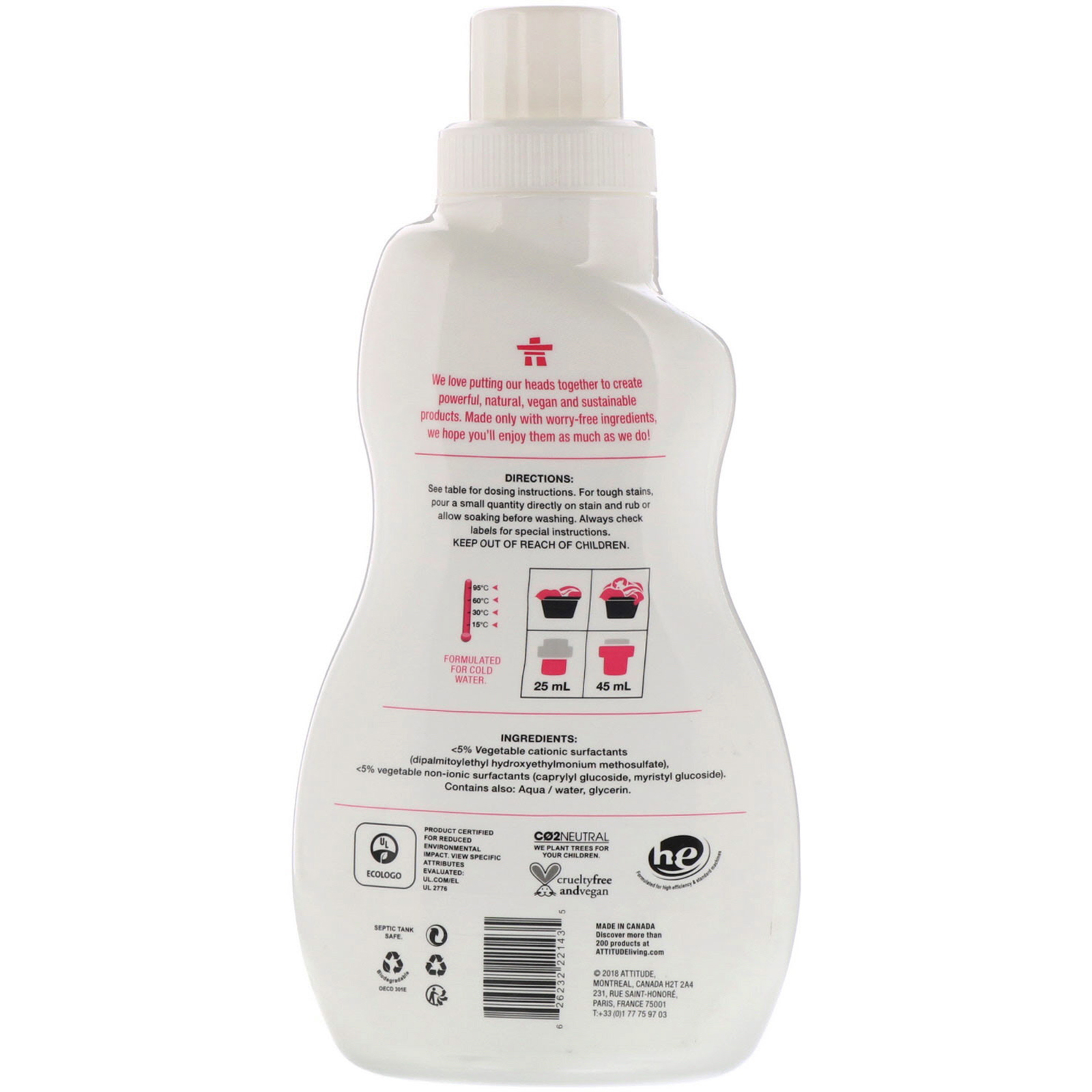 ATTITUDE, Little Ones, Fabric Softener, Fragrance-Free, 40 Loads, 33.8 fl oz (1 l) - Imagem 2