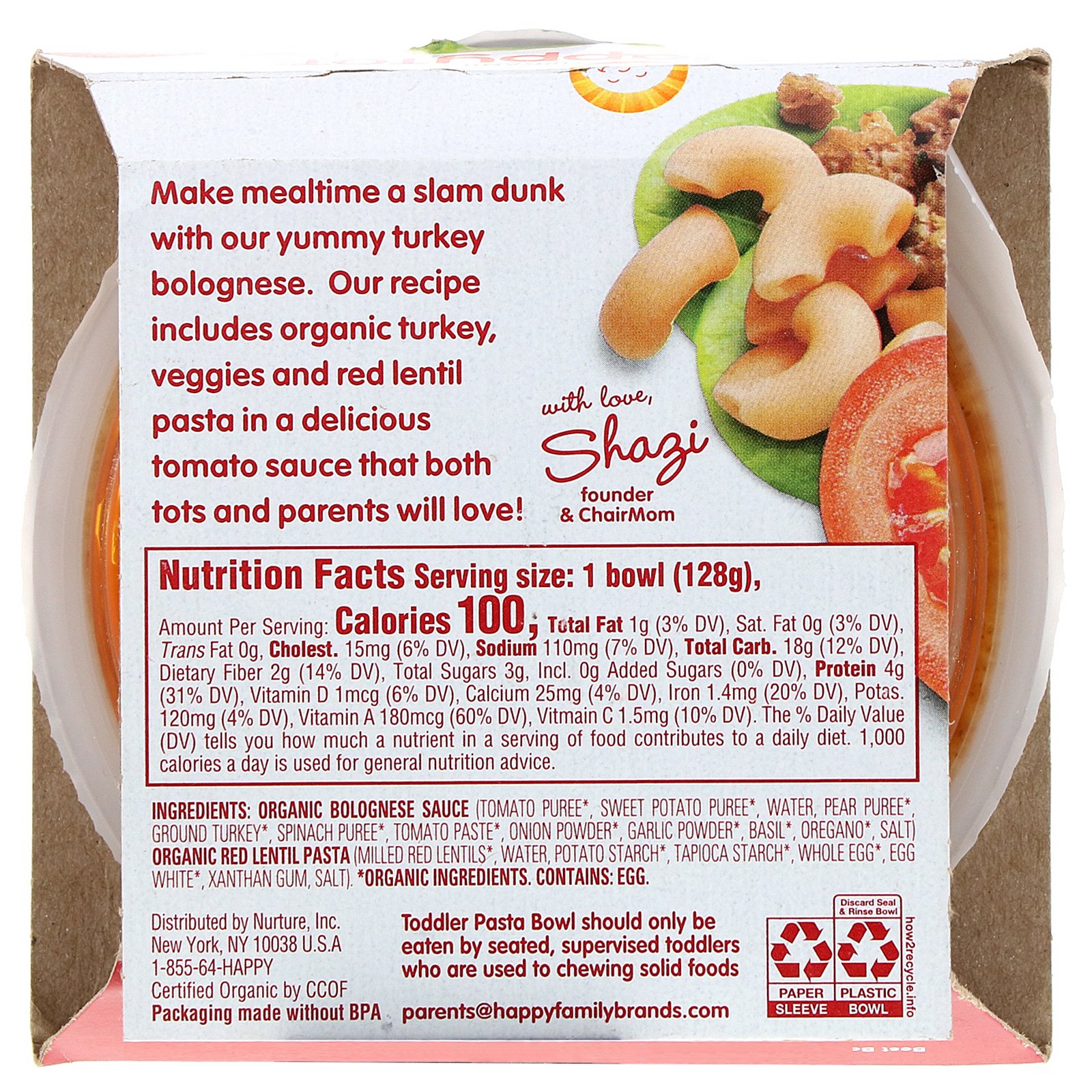 Happy Family Organics, Organics Happy Tot, Tigela de Macarrão para Bebês, Bolonhesa de Peru, 4,5 oz (128 g) - Imagem 2