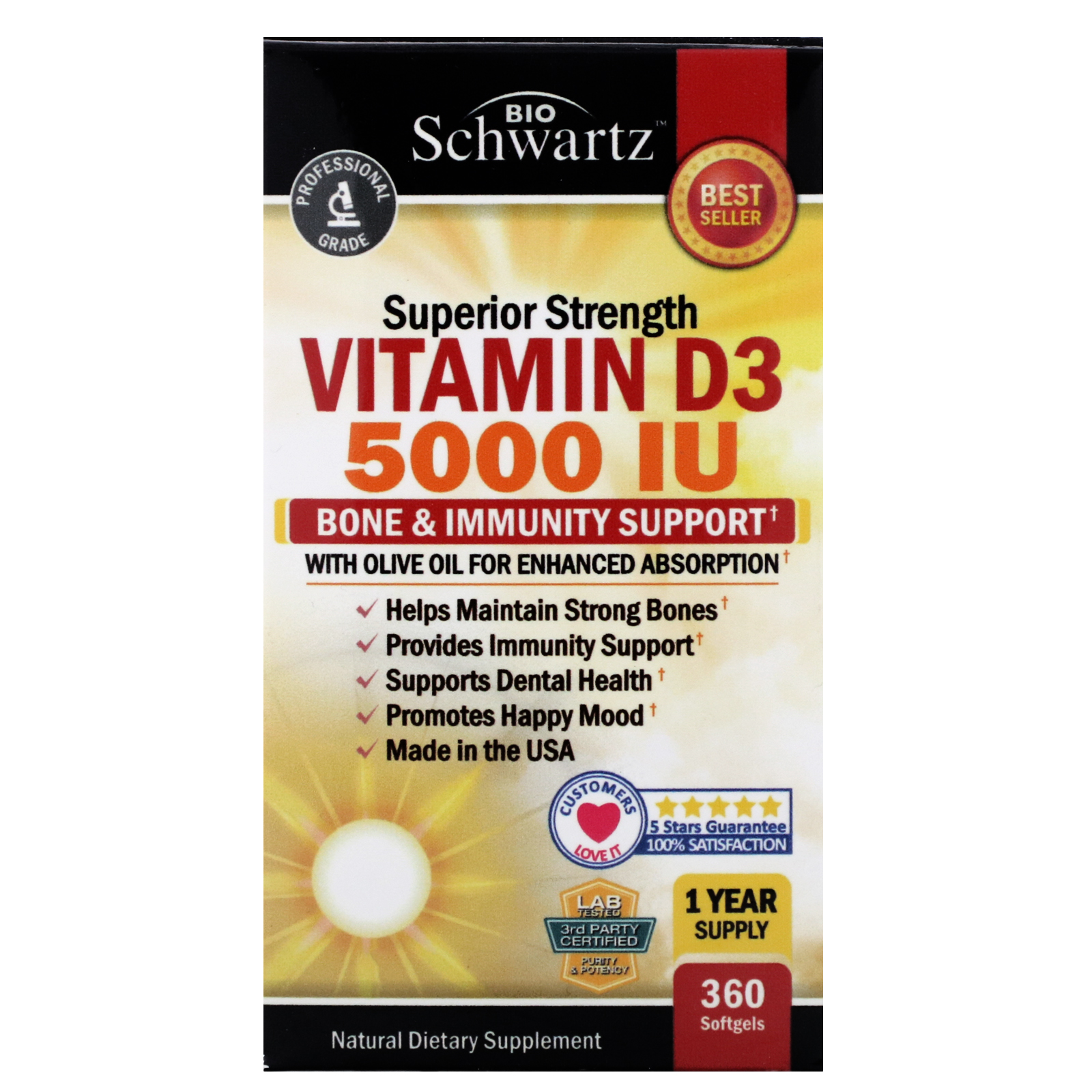 BioSchwartz, Força Superior da Vitamina D3, 5.000 UI, 360 Cápsulas Gelatinosas
