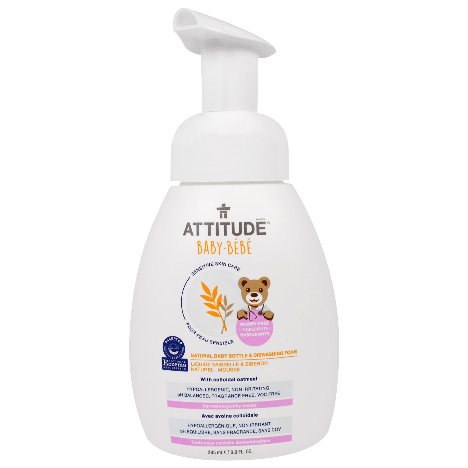 ATTITUDE, Bebês, Limpador de Utensílios Espumante Natural e Garrafa, 295 ml