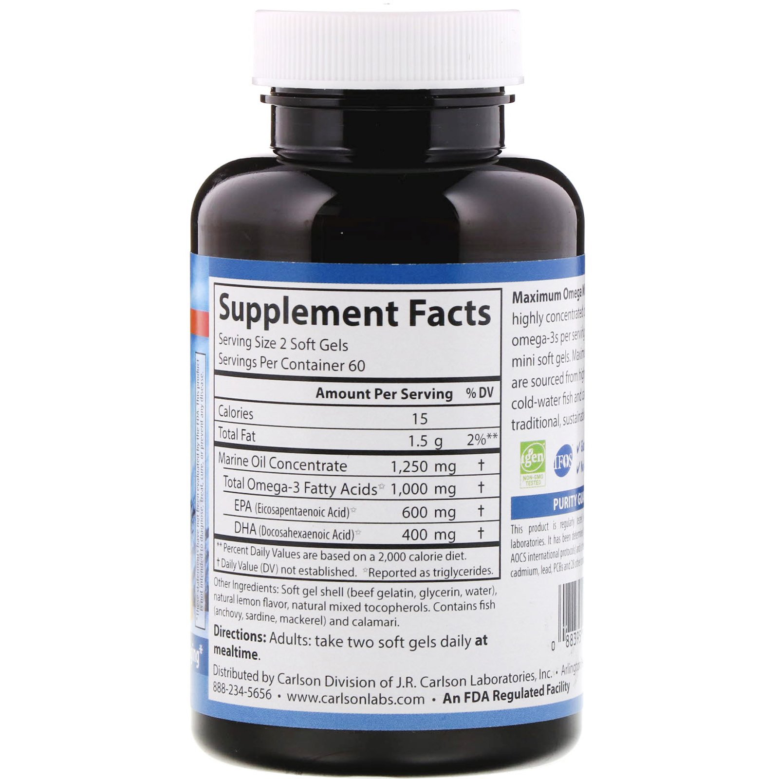 Carlson Labs, Maximum Omega Minis, Natural Lemon Flavor, 1,000 mg, 120 Mini Softgels - Imagem 2