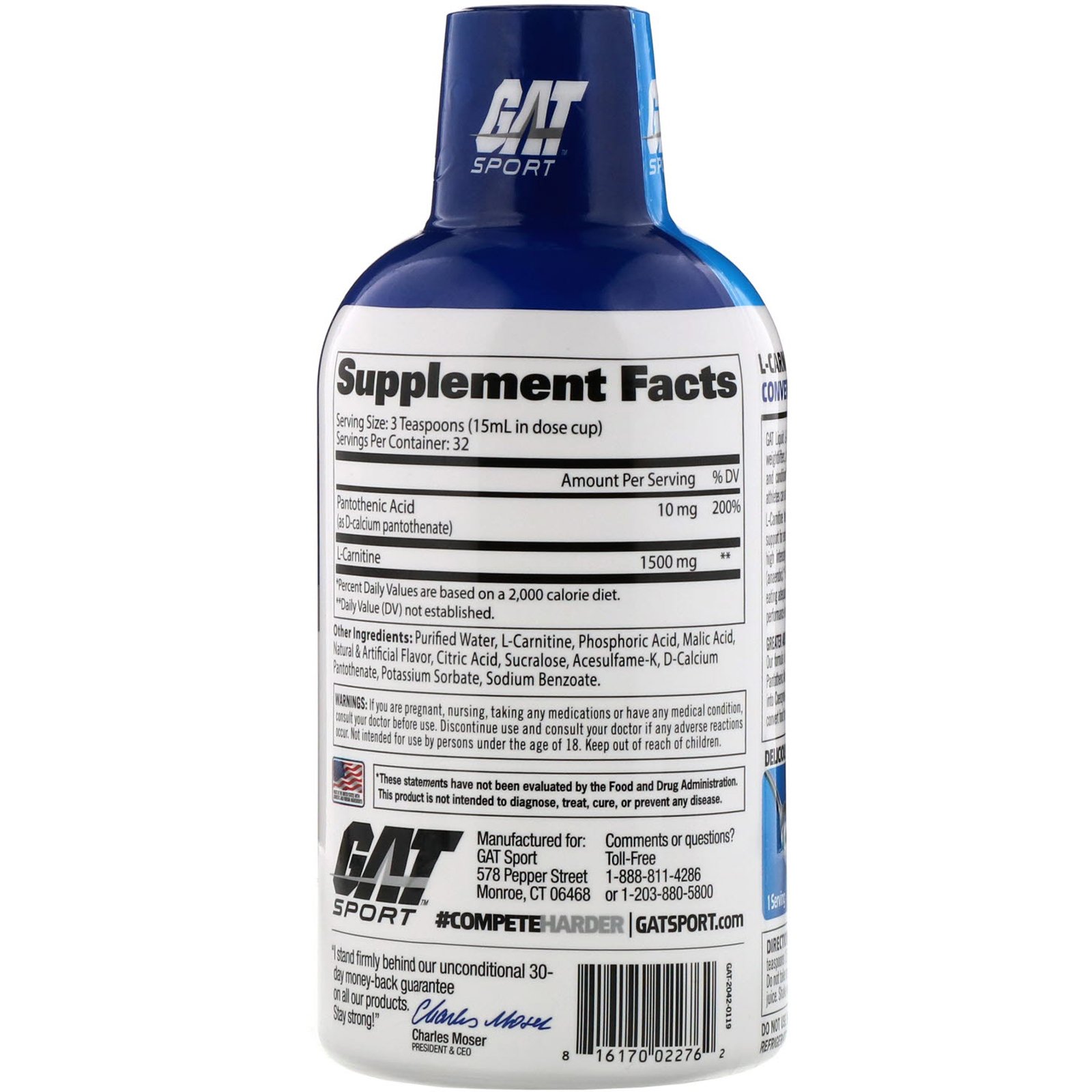 GAT, L-Carnitine, Amino Acid, Mixed Berry, 1,500 mg, 16 oz (473 ml) - Imagem 2