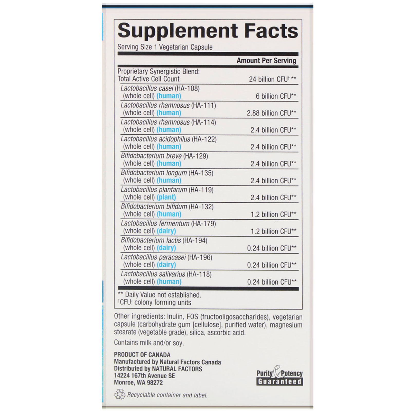 Natural Factors, Ultimate Probiotic 24/12 Formula, 24 Billion CFU, 60 Vegetarian Capsules - Imagem 2