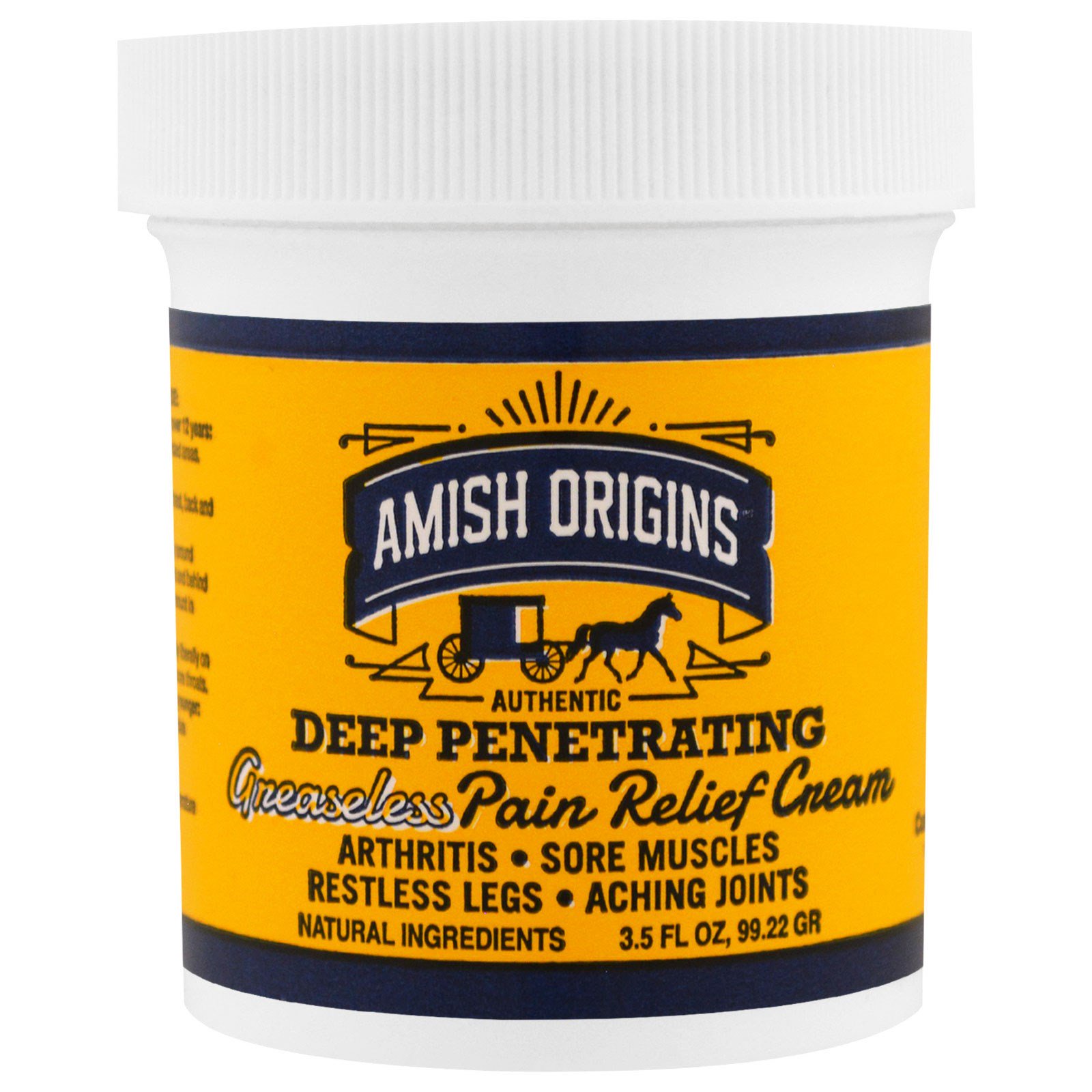 Amish Origins, Absorção Profunda, Creme para Alívio da Dor sem Gordura, 99,22 g (3,5 fl oz)