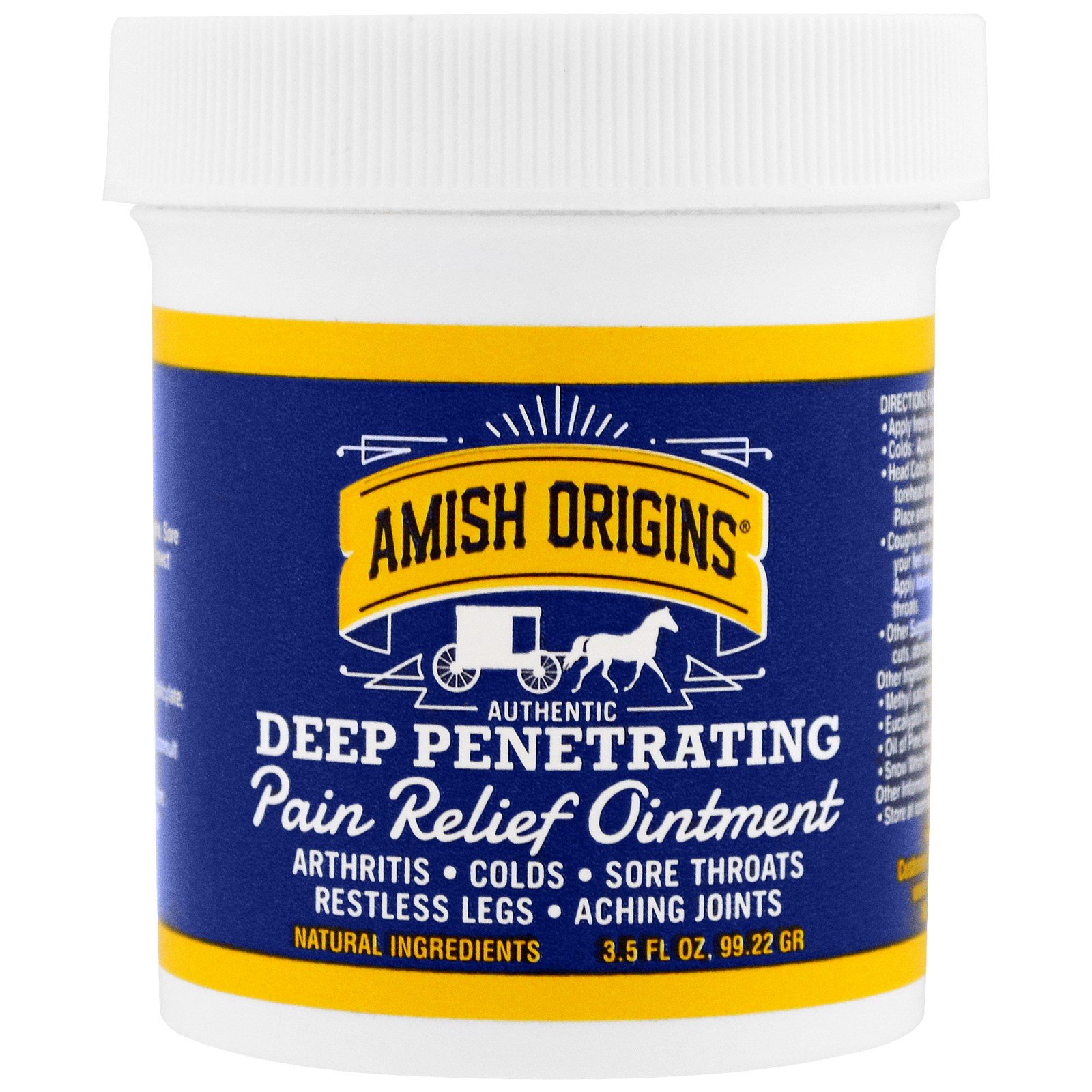 Amish Origins, Pomada Profundamente Penetrante para Alívio da Dor, 3,5 oz (99,22 g)