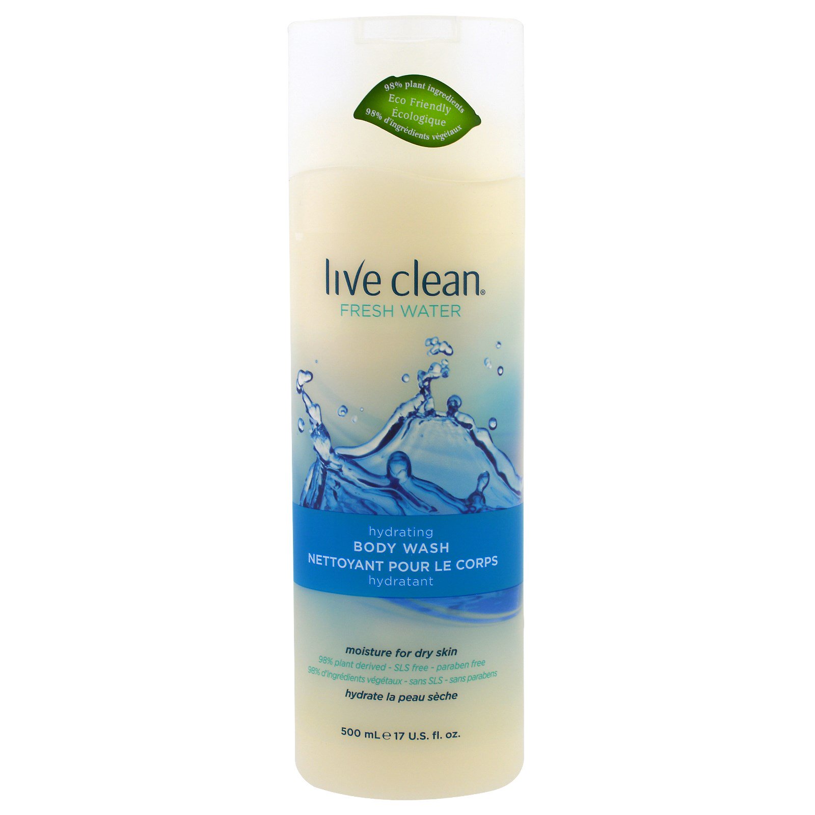 Live Clean, Gel de banho hidratante, Água fresca, 17 fl oz (500 ml)