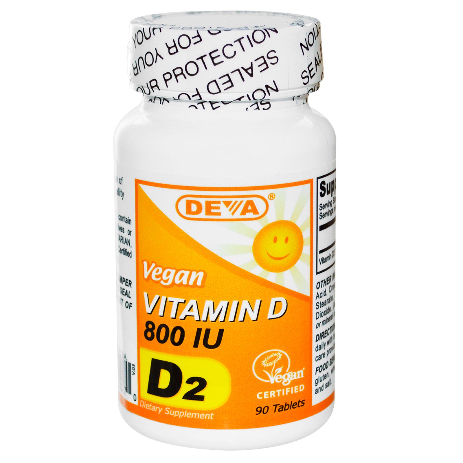 Deva, Vitamina D, Vegana, 800 IU, 90 Tabletes