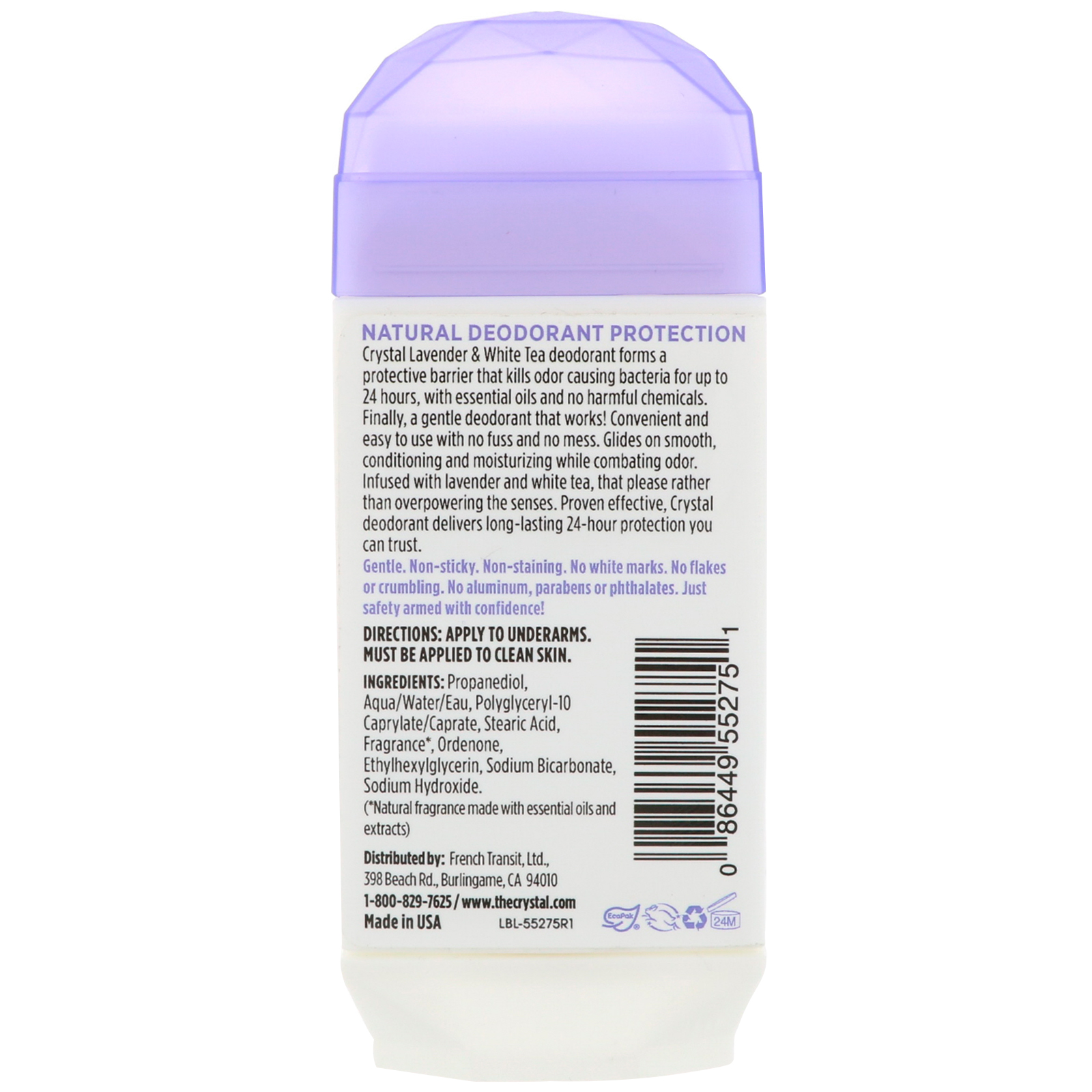 Crystal Body Deodorant, Desodorante Natural, Lavanda e Chá Branco, 2,5 oz (70 g) - Imagem 2