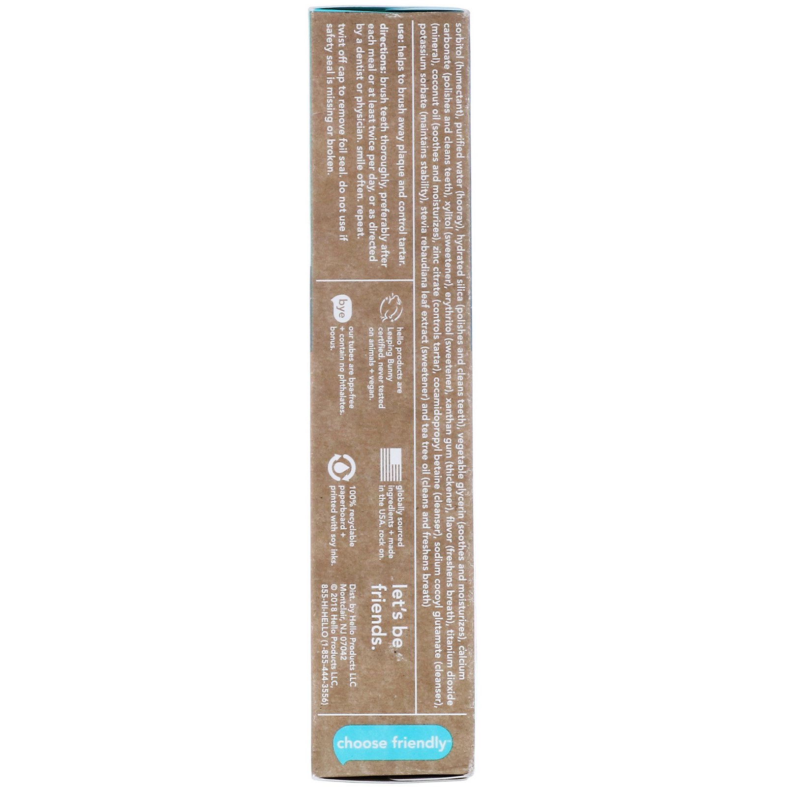 Hello, Creme Dental sem Flúor, Antiplaca + Branqueamento, Hortelã Natural, 4,7 oz (133 g) - Imagem 2