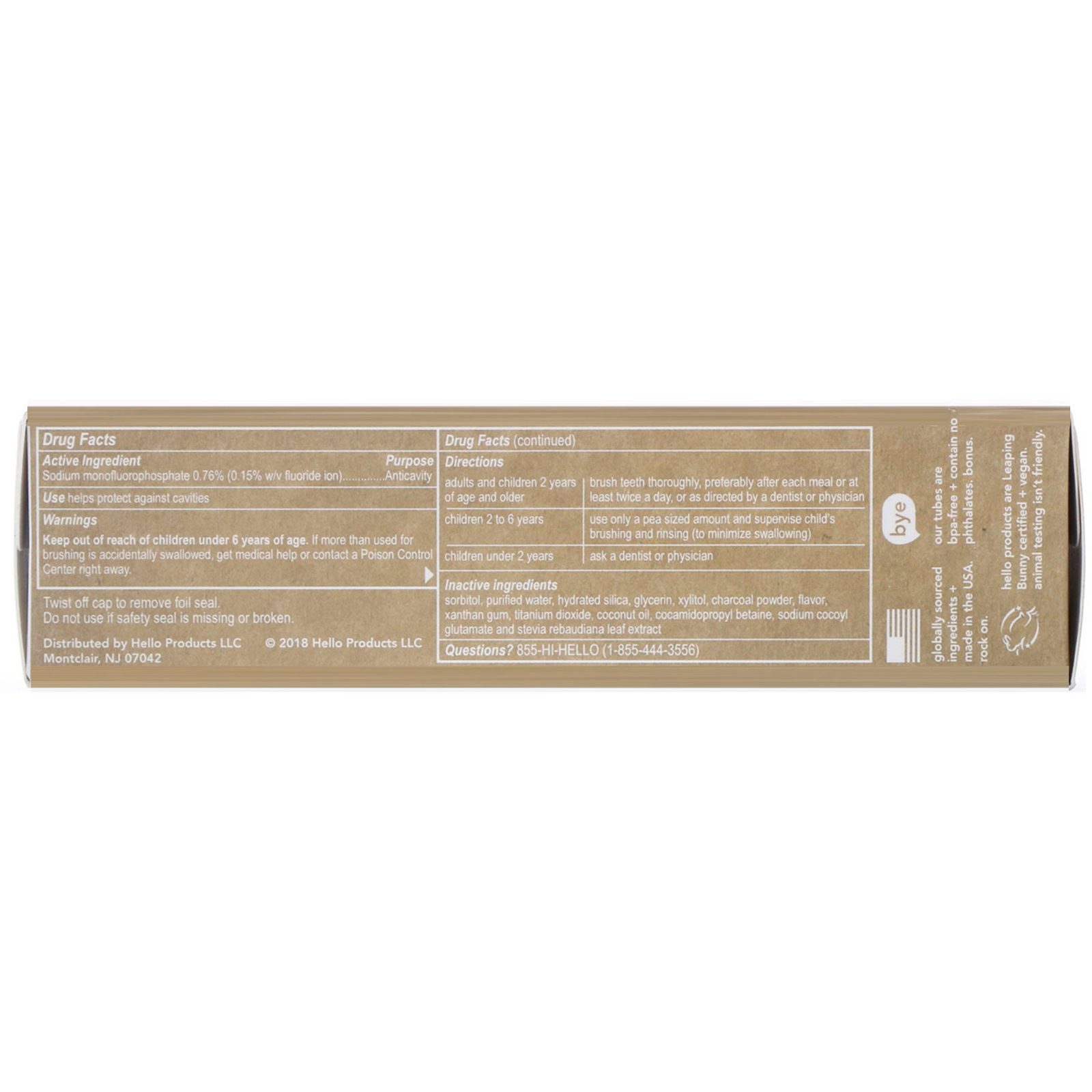 Hello, Creme Dental com Flúor para Clareamento com Carvão Ativado, 4,0 oz (113 g) - Imagem 2