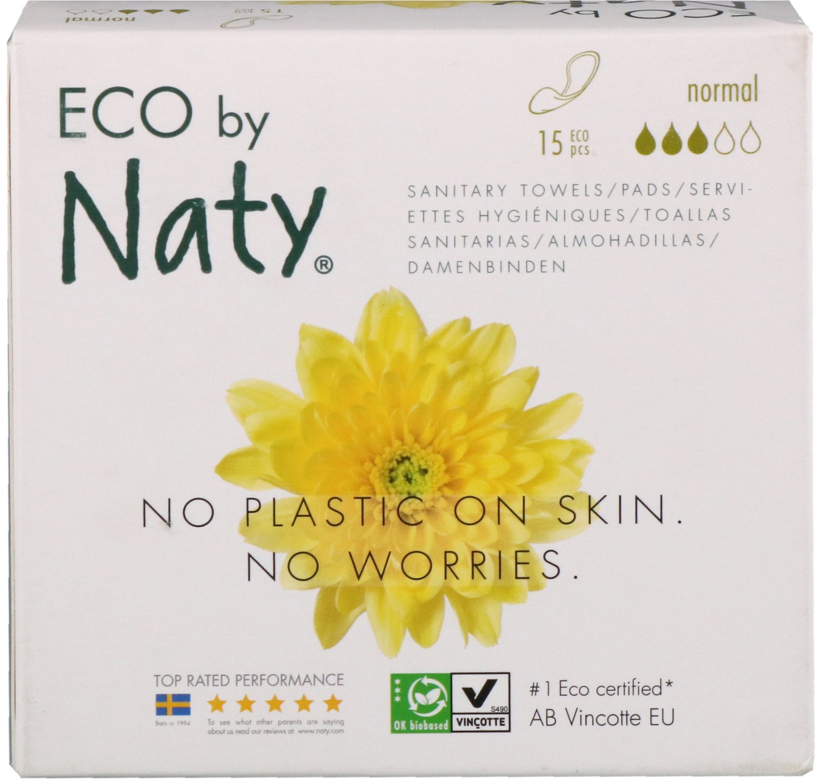 Naty, Absorventes Finos, Normal, 15 Absorventes Ecológicos