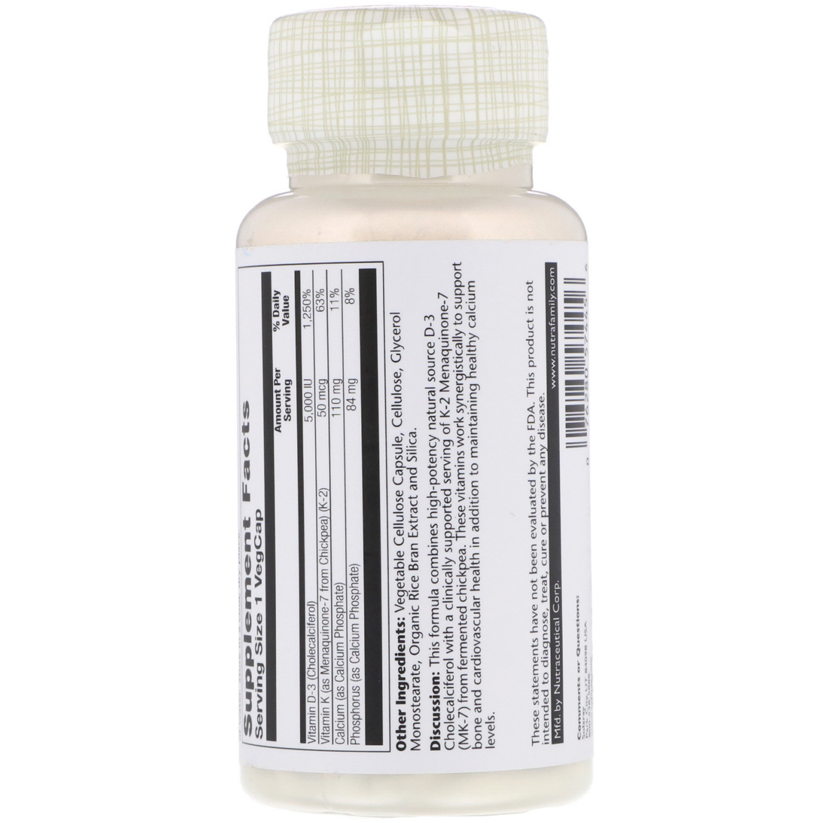 Solaray, Vitamina D-3 + K-2 sem Soja, 120 Cápsulas Vegetais - Imagem 2