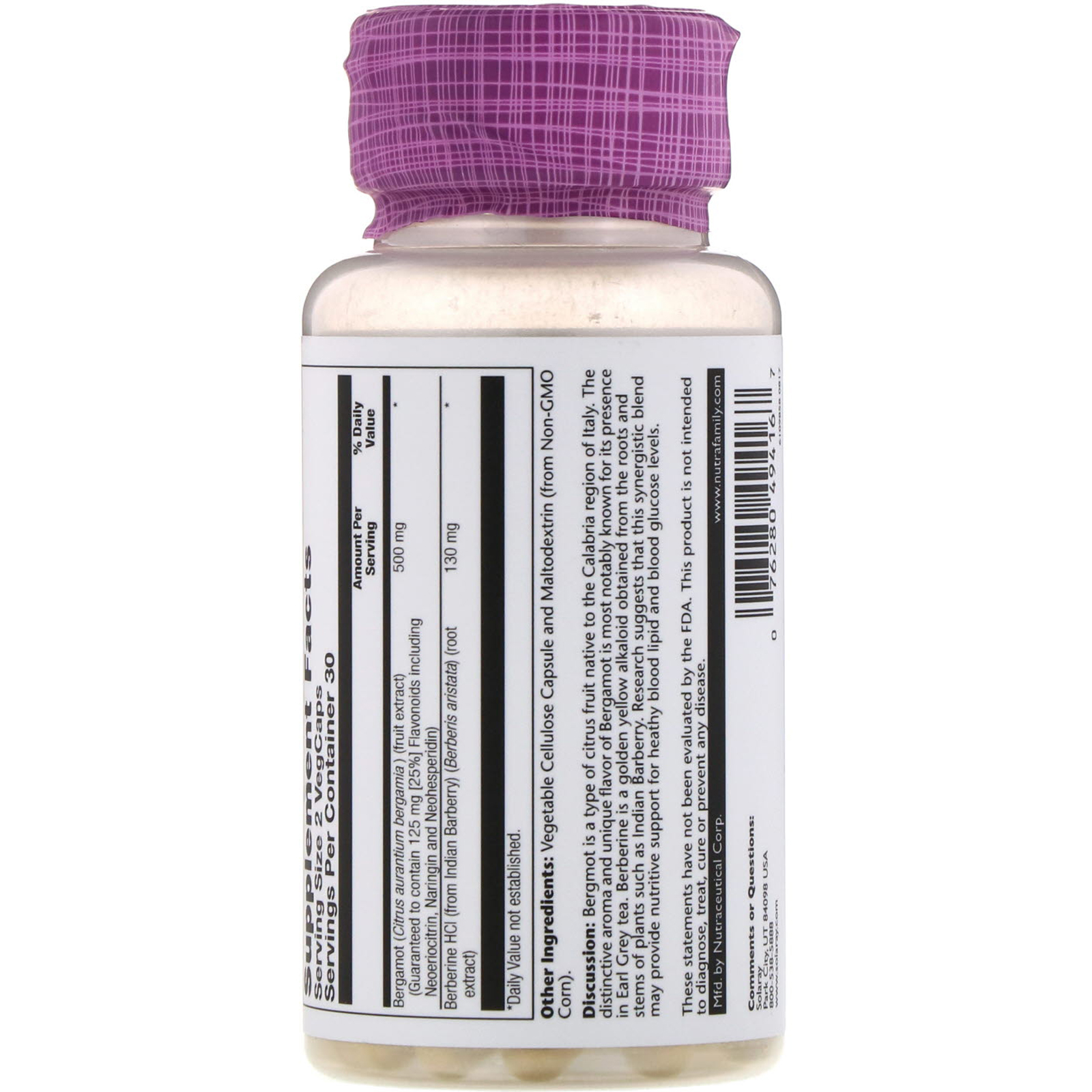 Solaray, Fórmula Avançada, Bergamota, Suporte Cardiovascular, 60 Cápsulas Vegetais - Imagem 2