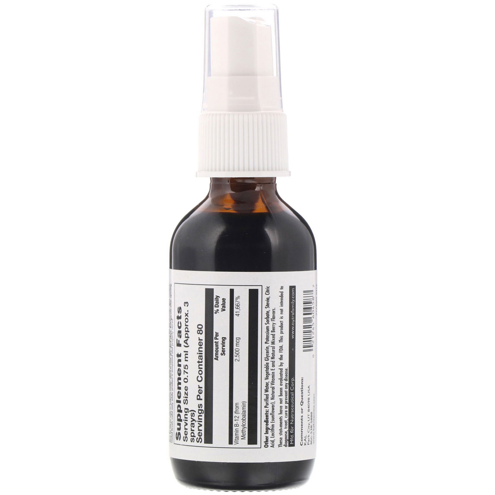 KAL, B-12 Methylcobalamin, Berry, 2,500 mcg, 2 fl oz (59 ml) - Imagem 2
