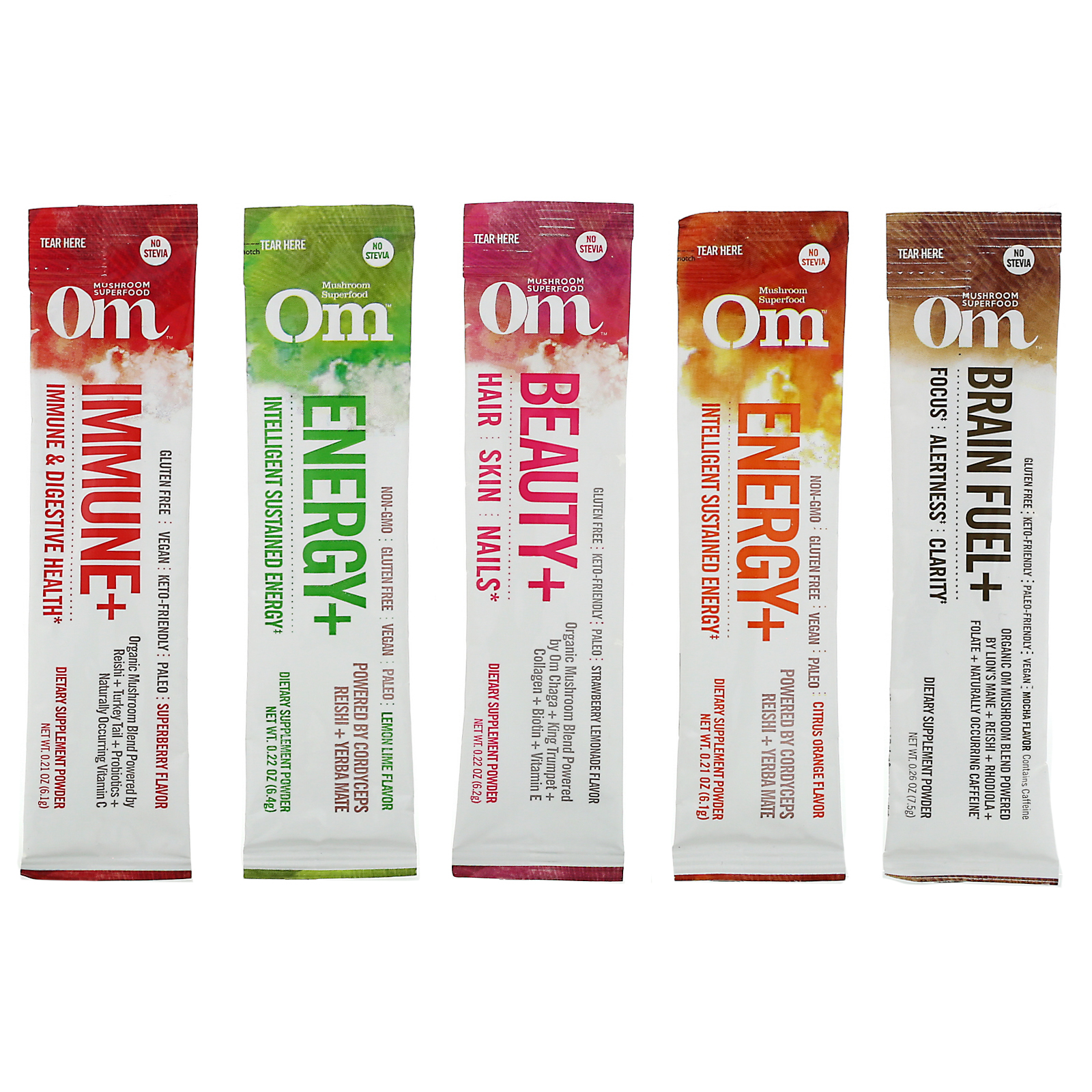 Organic Mushroom Nutrition, Om Mushroom Drink Pack, Immune+, Energy+, Beauty+, Brain Fuel+, Energy+, 5 Drink Sticks - Imagem 2
