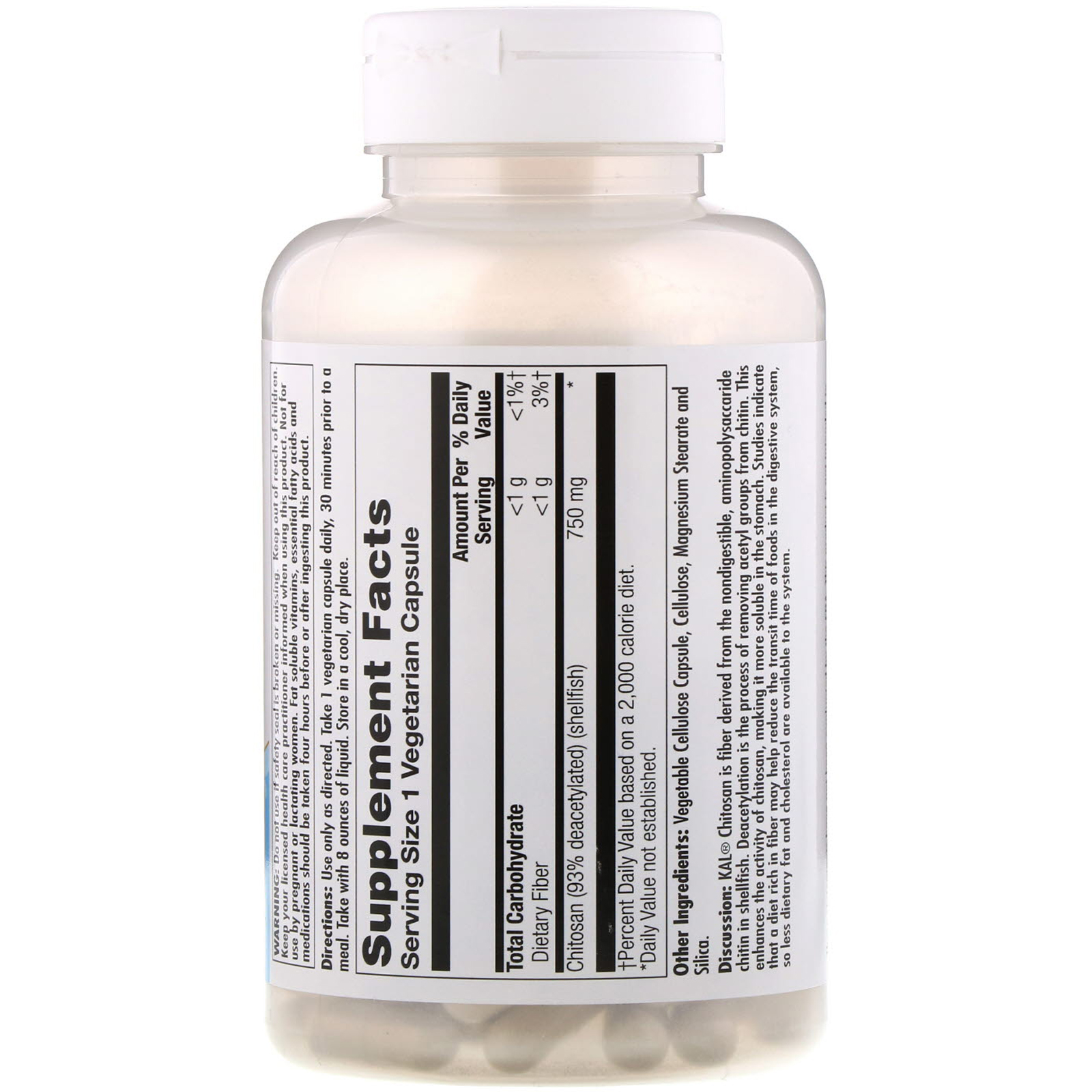 KAL, Chitosan, 750 mg, 120 Vegetarian Capsules - Imagem 2