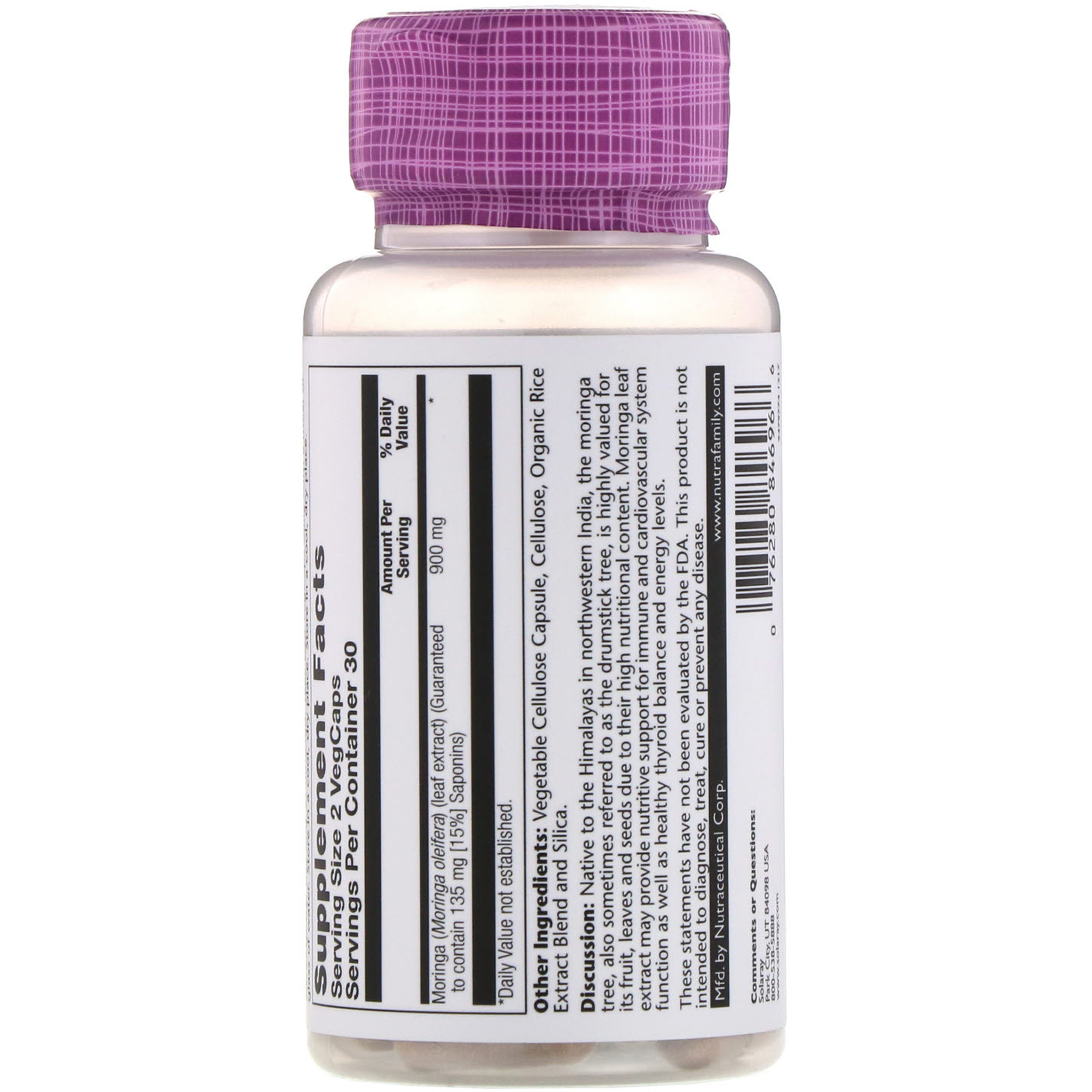 Solaray, Extrato de Folha de Moringa, 450 mg, 60 Cápsulas Vegetais - Imagem 2