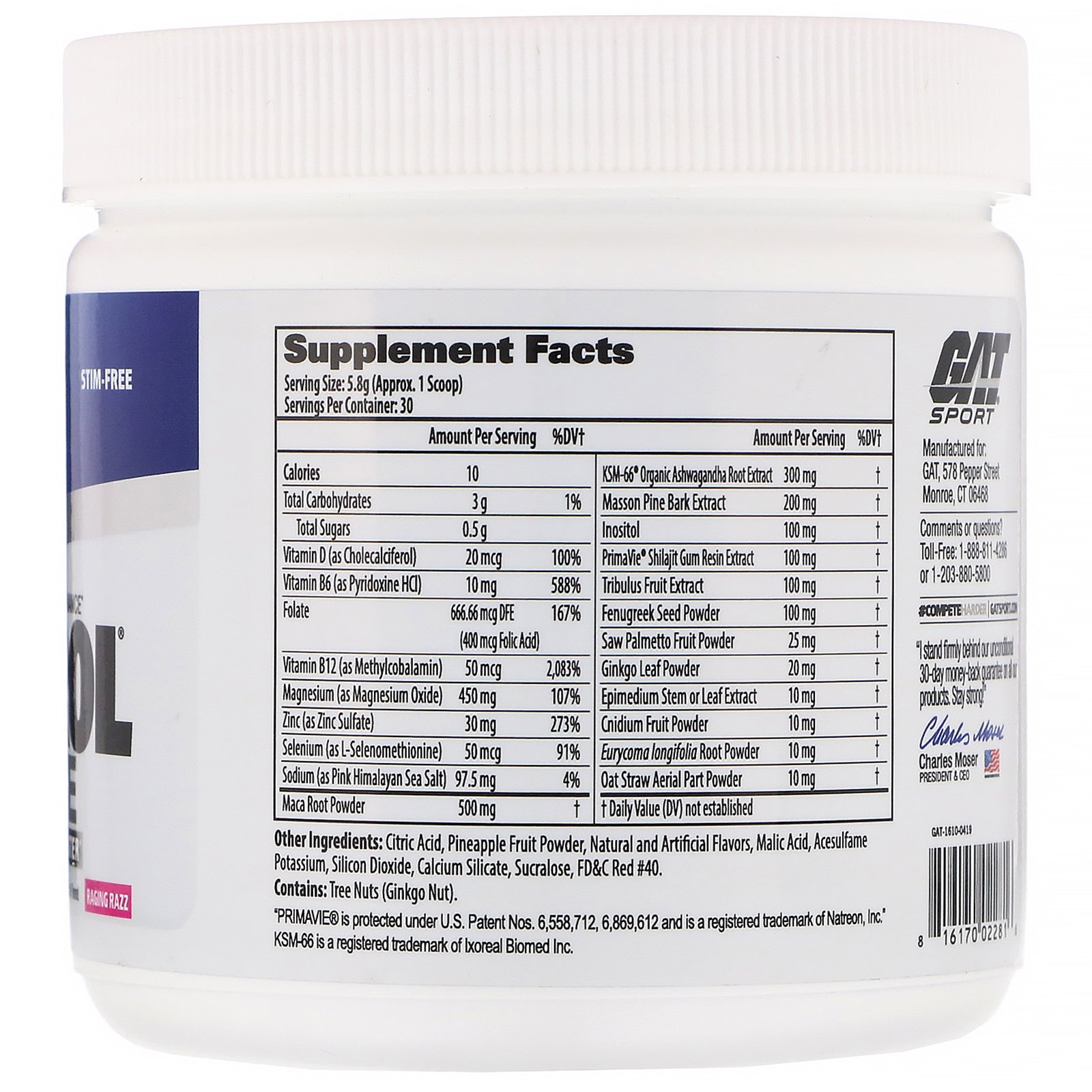 GAT, Testrol Elite, Testosterone Booster, Raging Razz, 6.1 oz (174 g) - Imagem 2