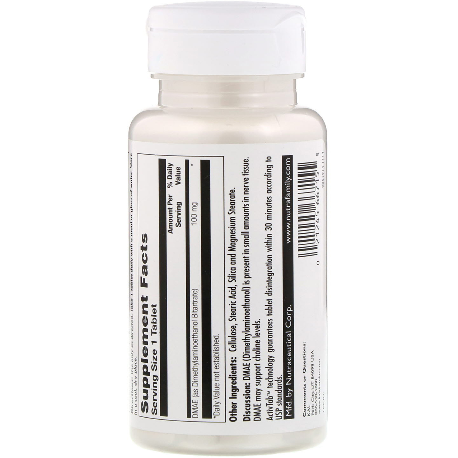 KAL, DMAE, 100 mg, 100 comprimidos - Imagem 2
