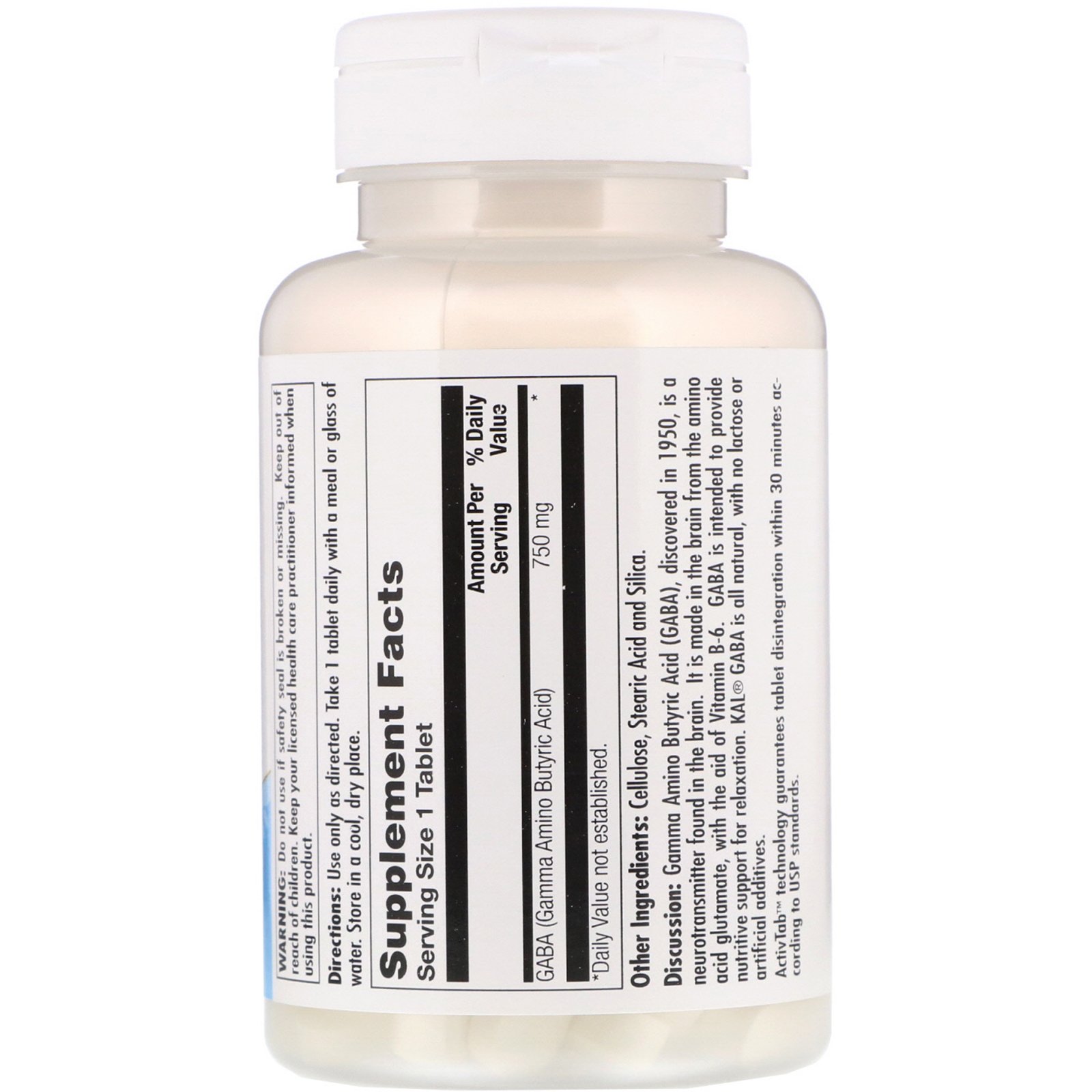 KAL, GABA, 750 mg, 90 Tablets - Imagem 2