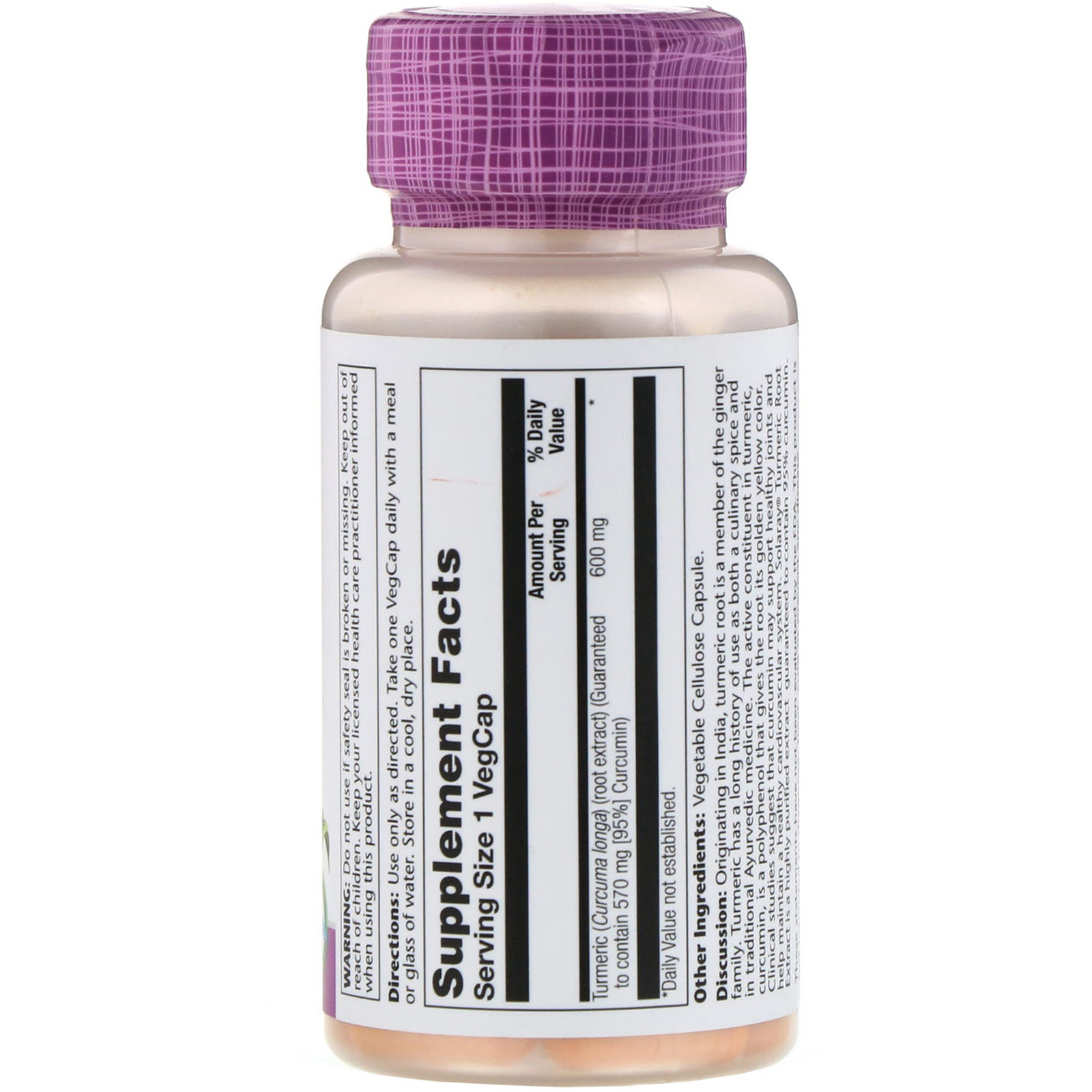 Solaray, One Daily, Turmeric Root Extract, 600 mg, 60 VegCaps - Imagem 2