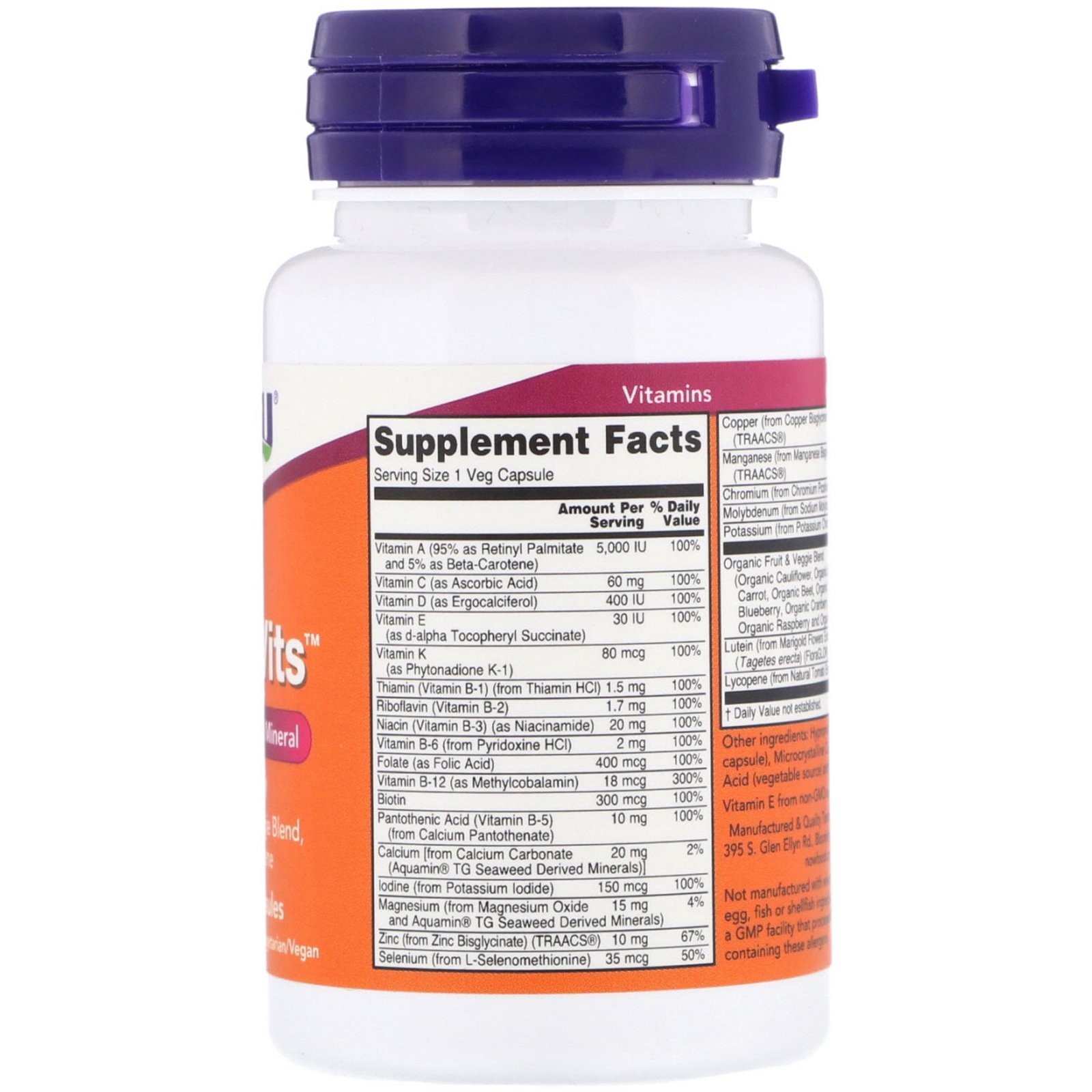 Now Foods, Daily Vits, Multivitamínico e Minerais, 30 Cápsulas Vegetais - Imagem 2