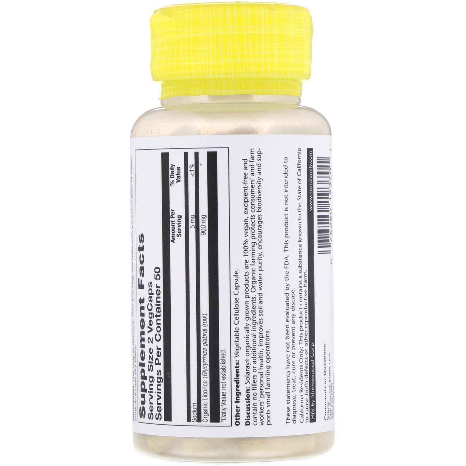 Solaray, Alcaçuz Cultivado Organicamente, 450 mg, 100 Cápsulas Vegetais - Imagem 2