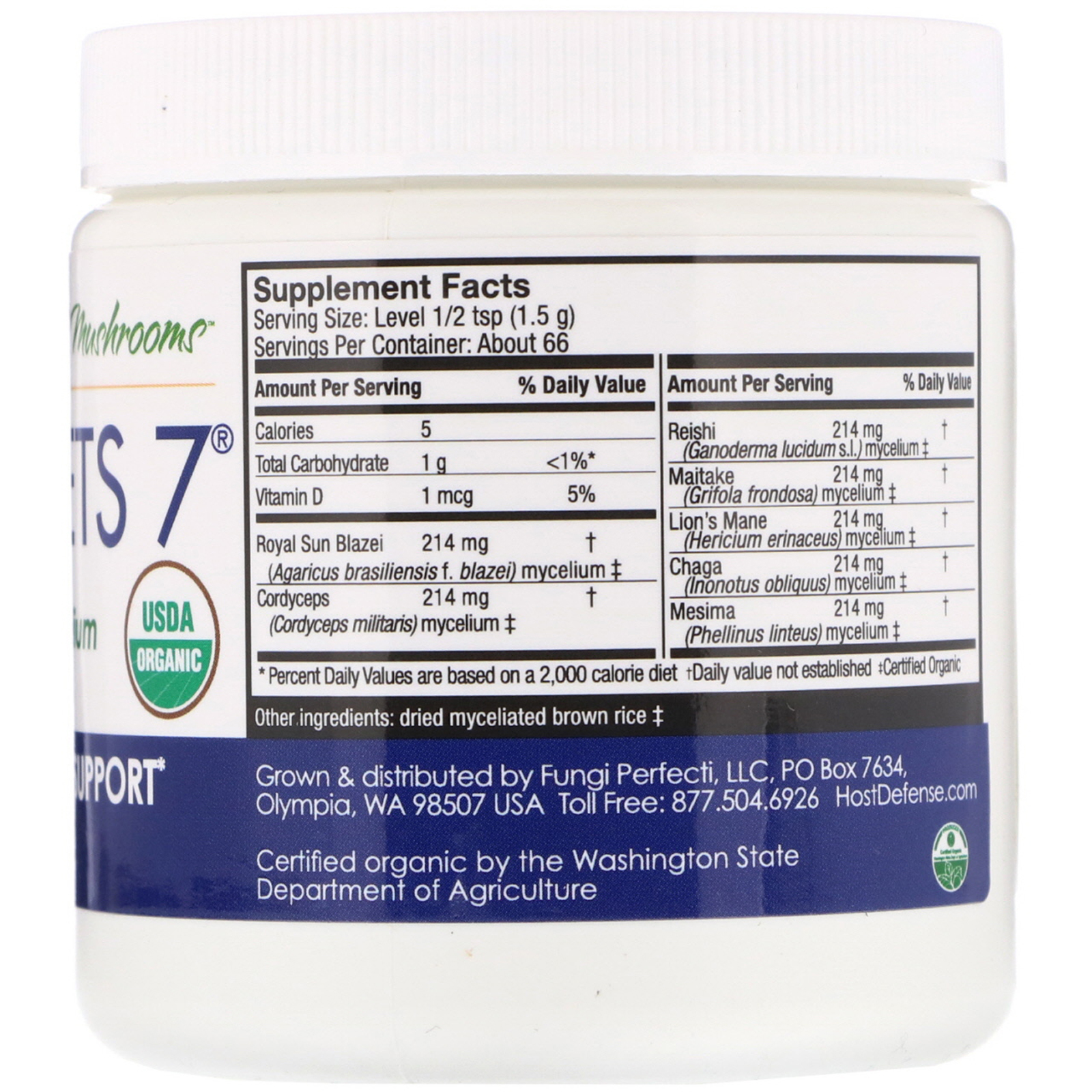 Fungi Perfecti, Stamets 7, Pó de Cogumelo Micélio, Suporte Imunológico Diário, 3,5 oz (100 g) - Imagem 2