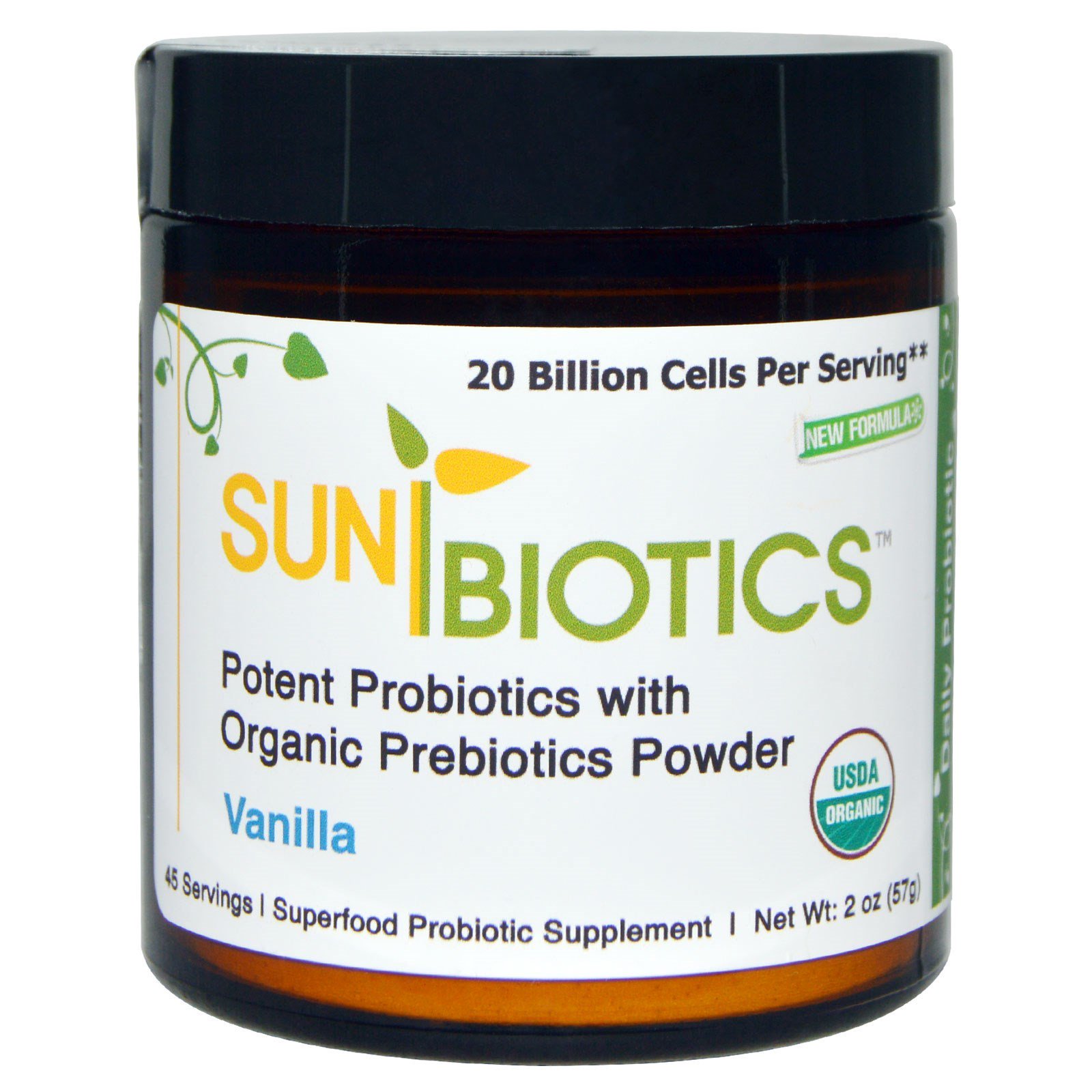 Sunbiotics, Probióticos Potentes com Prebióticos Orgânicos em Pó, Baunilha, 57 g (2 oz)