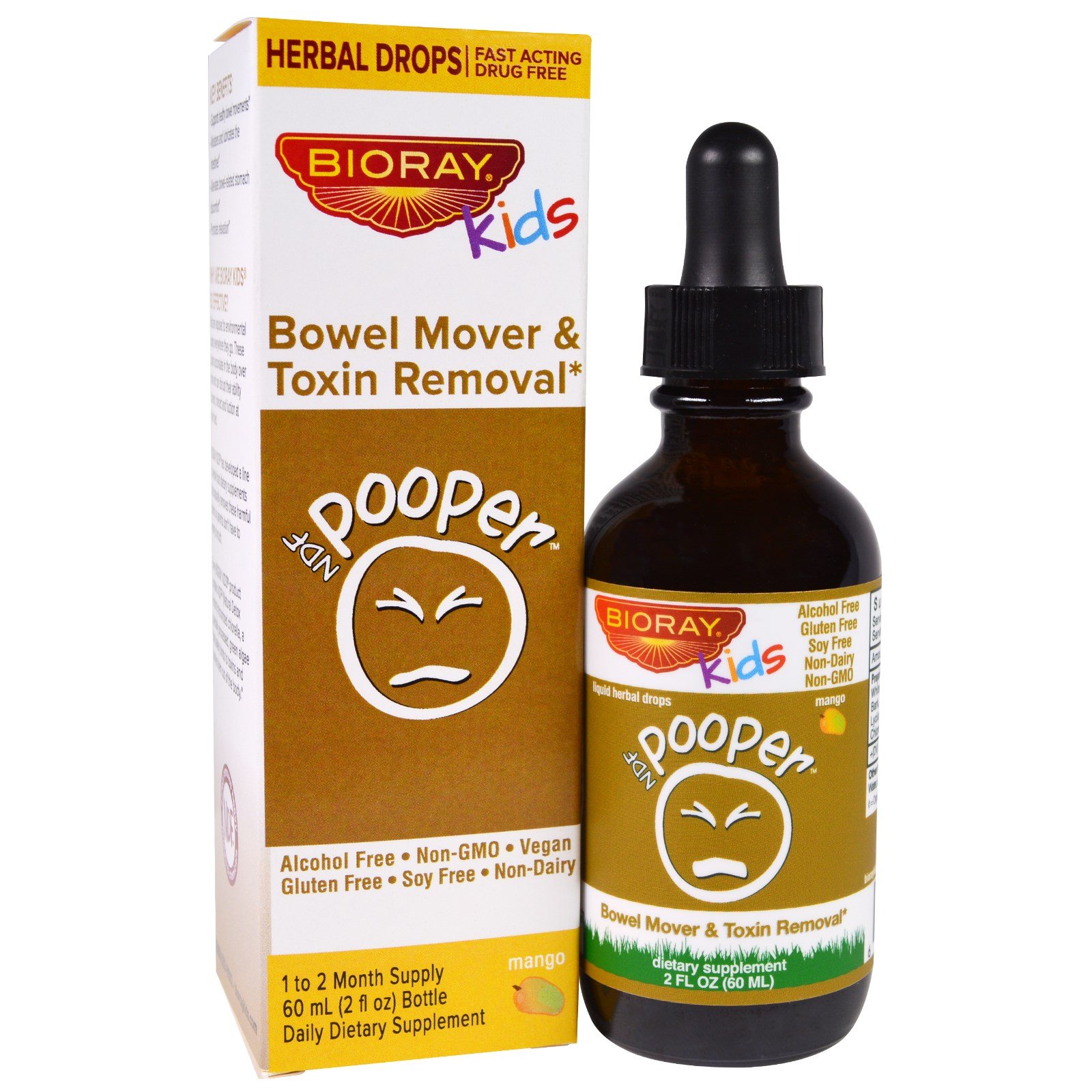 Bioray, NDF Pooper, Bowel Mover & Toxin Removal, Kids, Sabor de Manga, 60 ml (2 fl oz)