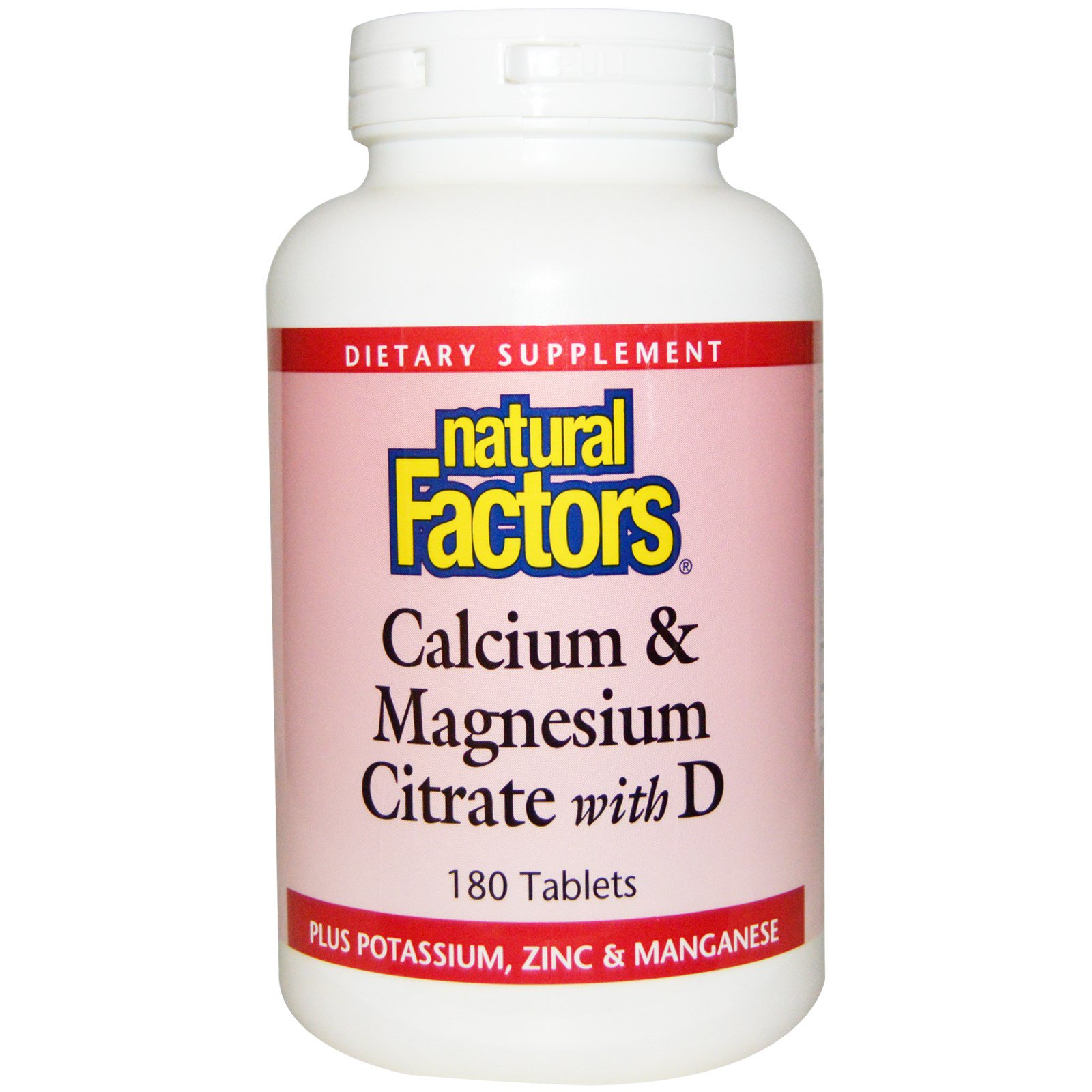 Natural Factors, Cálcio e Citrato de Magnésio, com D, 180 Comprimidos