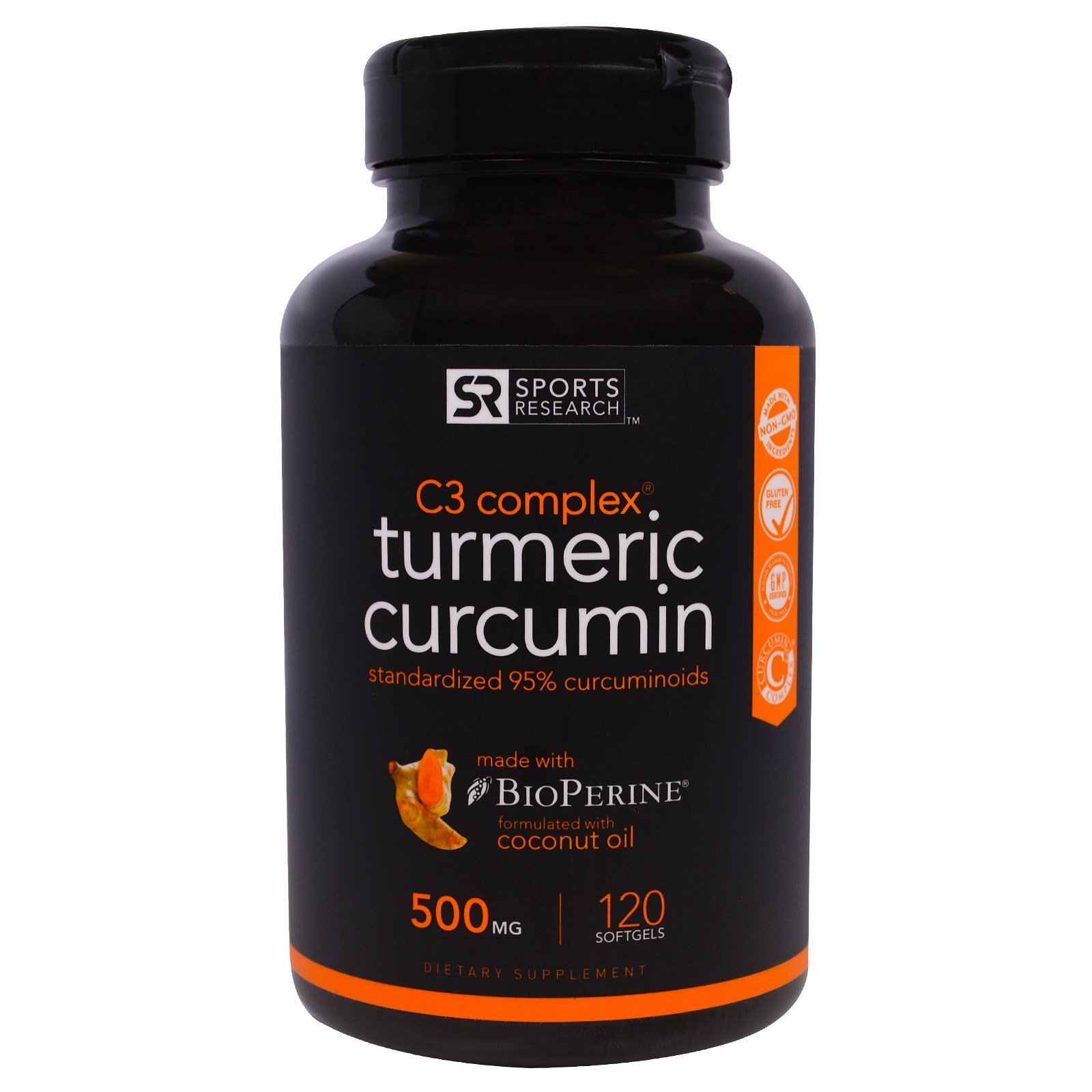 Sports Research, Turmeric Curcumin, Complexo C3, 500 mg, 120 Softgels
