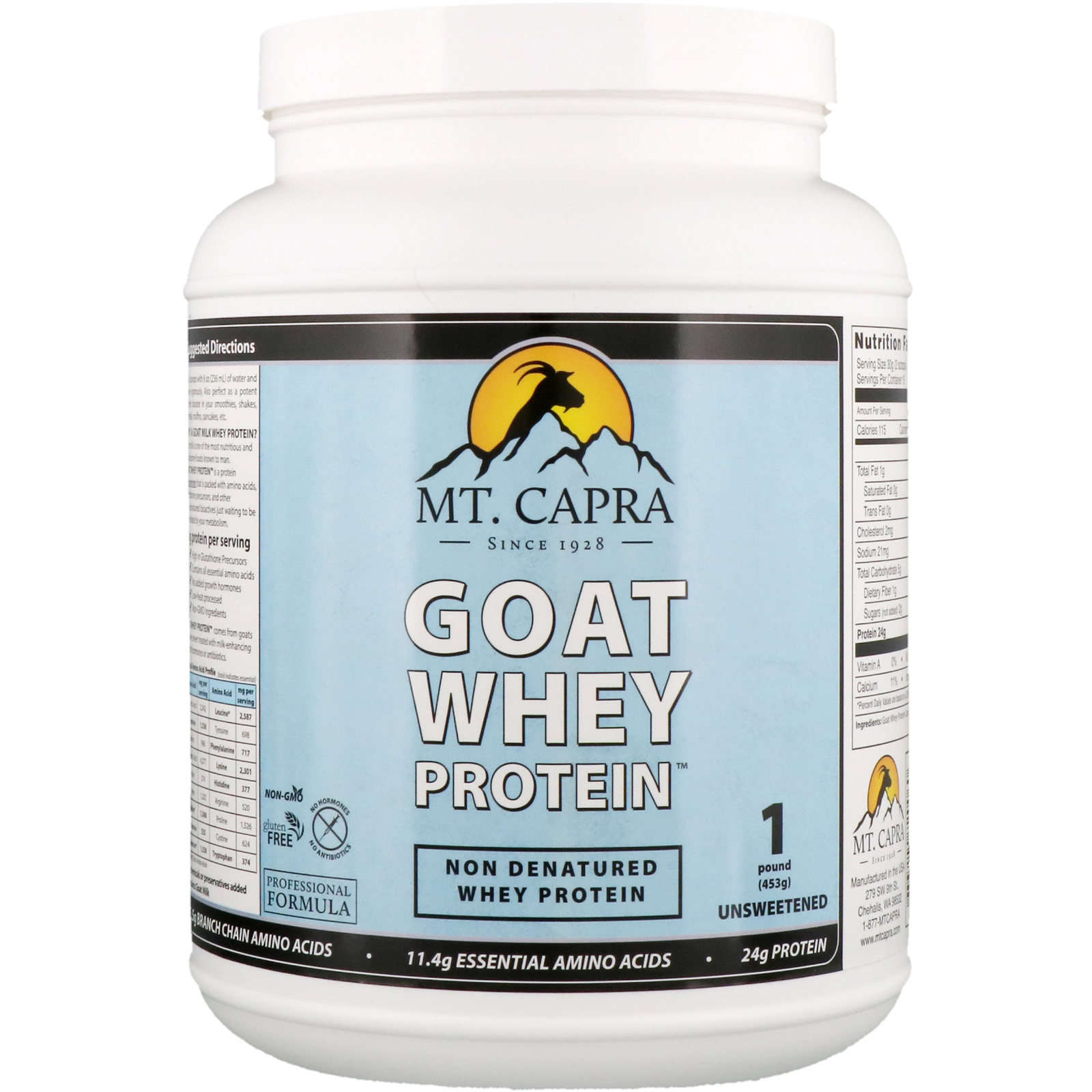 Mt. Capra, Proteína Whey de Cabra, Não Adoçada, 453 g